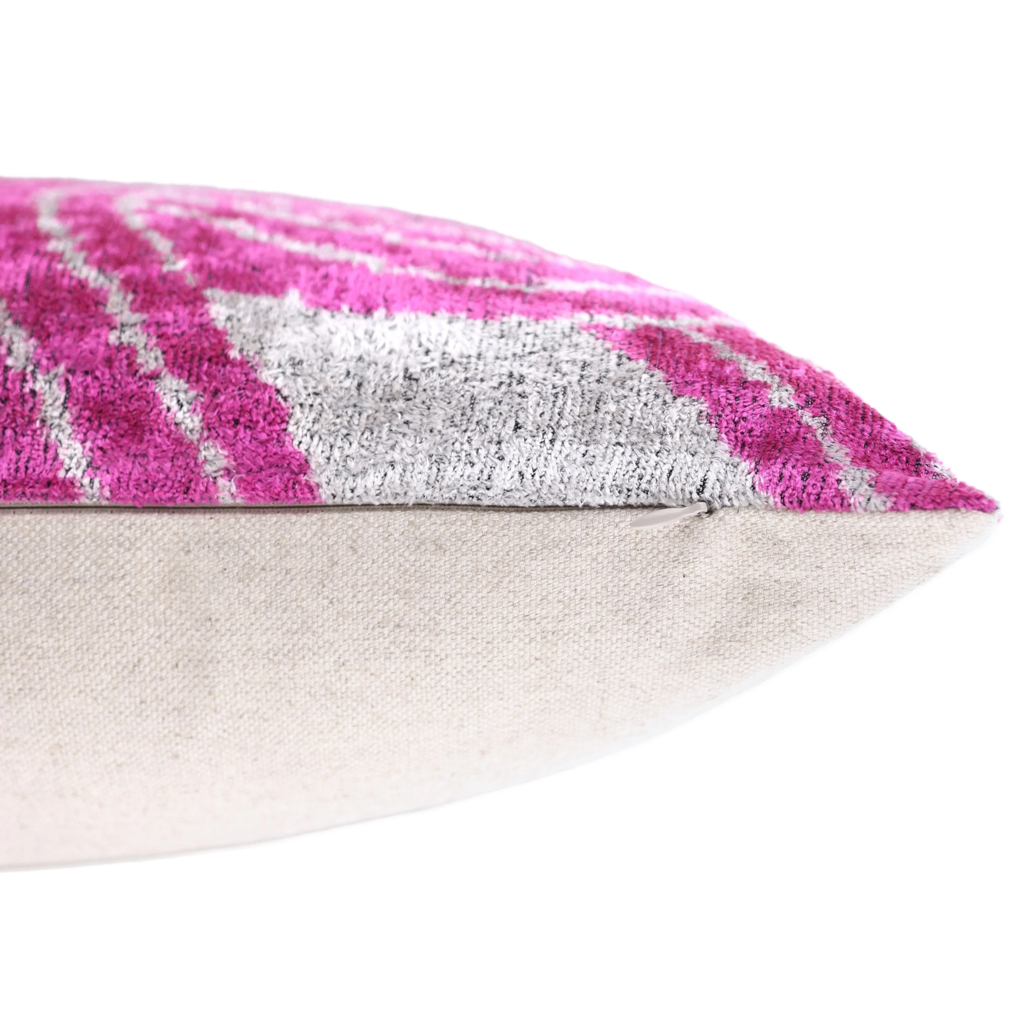 Handmade Silver & Pink Fuchsia Velvet Lumbar Pillow 16x24 – Modern Abstract Designer Cushion - Image 6