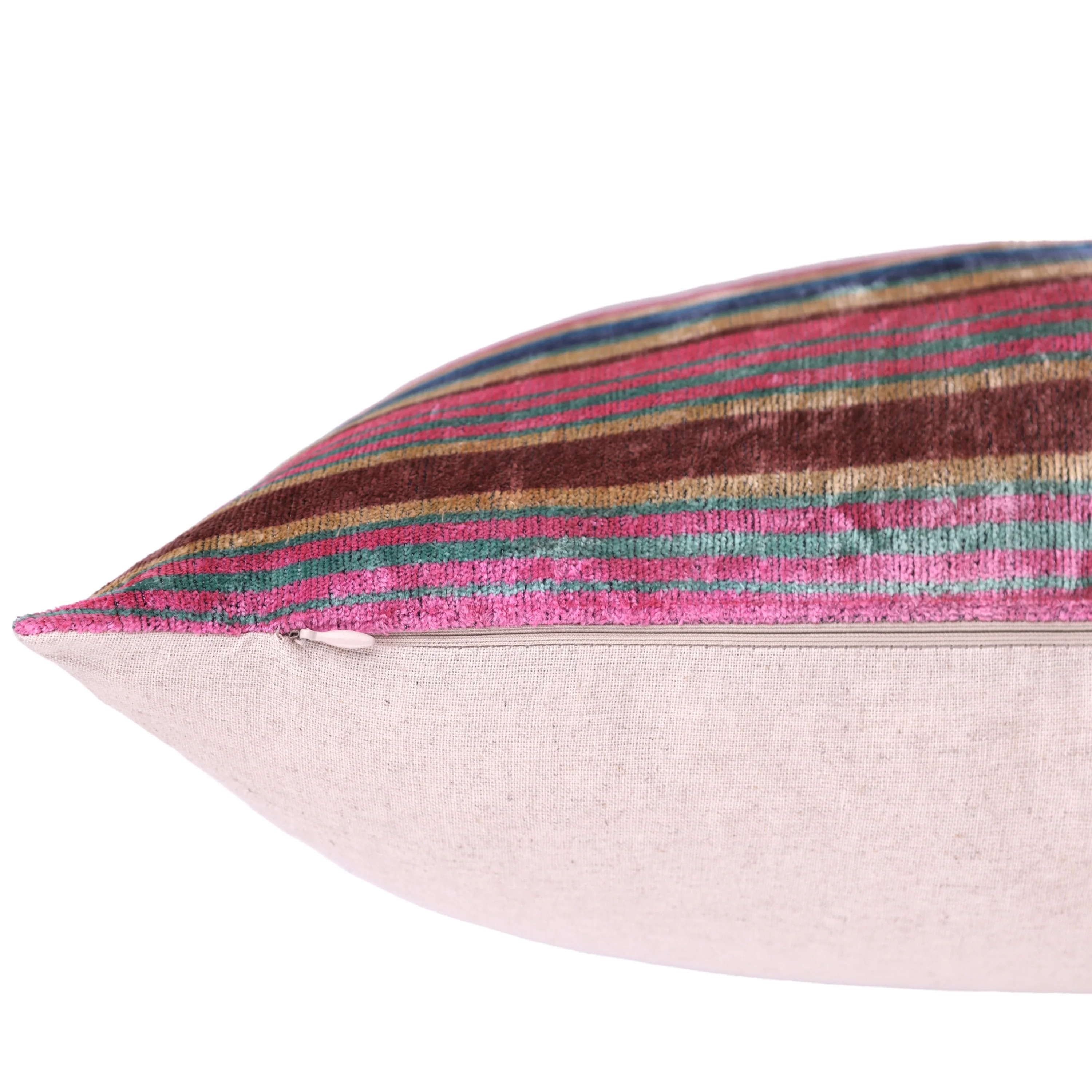 Handmade Striped Velvet Pillow – 16x24" Colorful Silk Cushion - Image 6