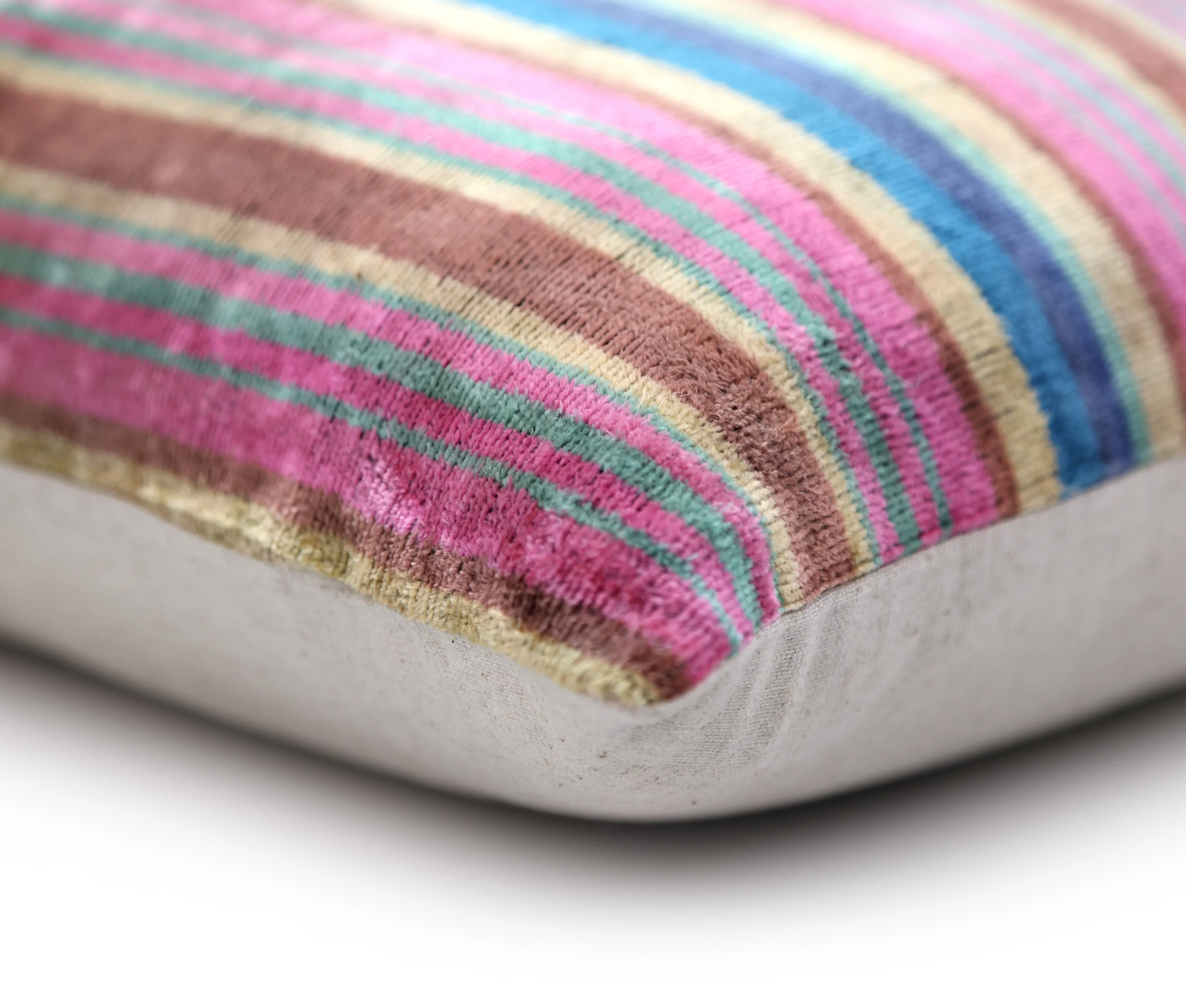 Handmade Striped Velvet Pillow – 16x24" Colorful Silk Cushion - Image 8