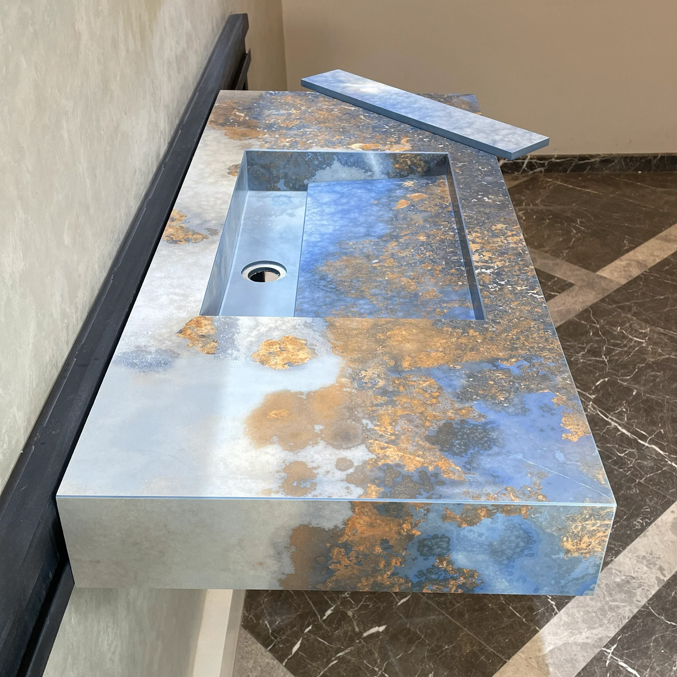 Handmade Thunderstorm Porcelain Sink: Marble Look, Custom Bathroom Vanity (ES-39) - Image 11