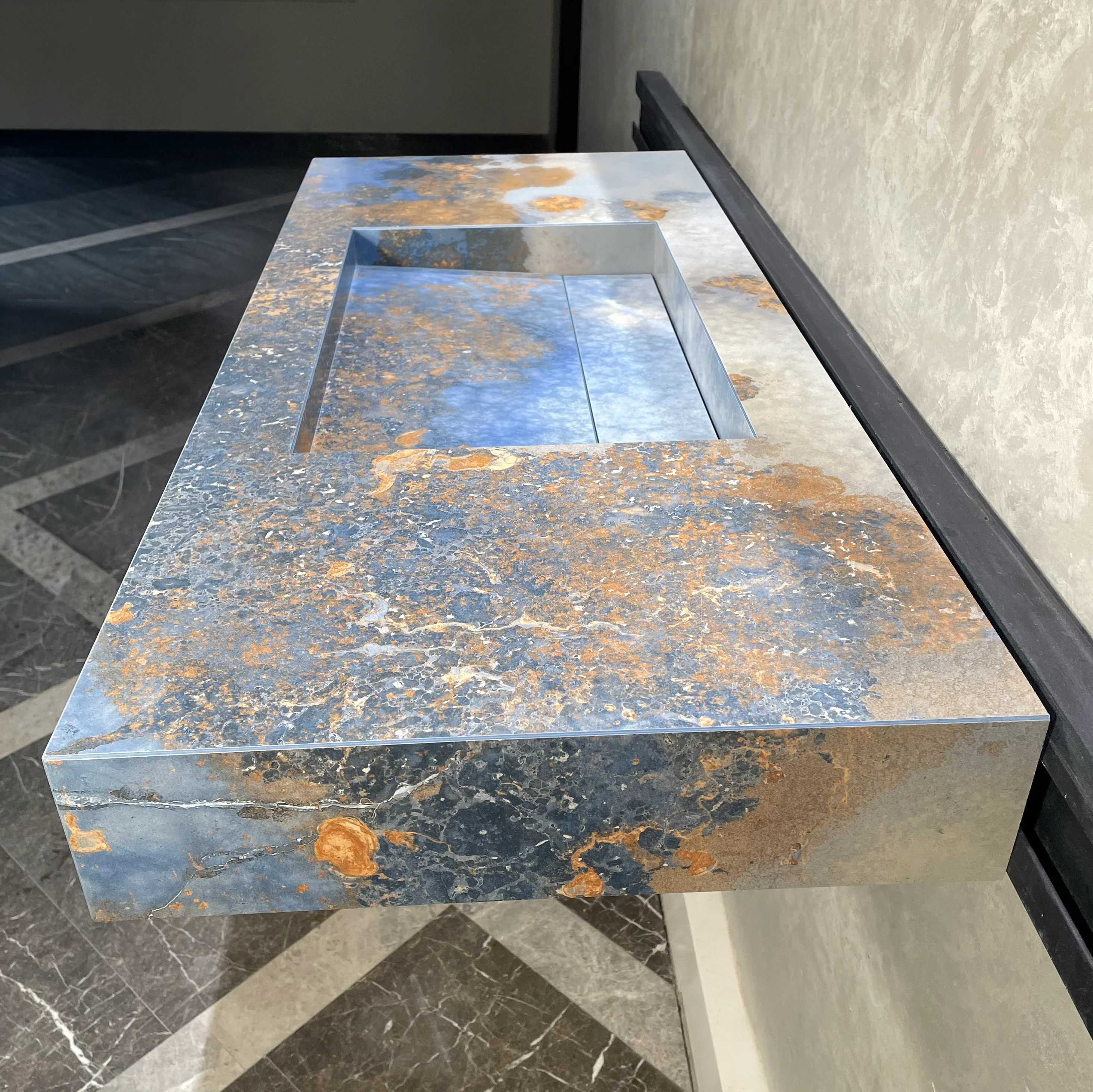 Handmade Thunderstorm Porcelain Sink: Marble Look, Custom Bathroom Vanity (ES-39) - Image 3