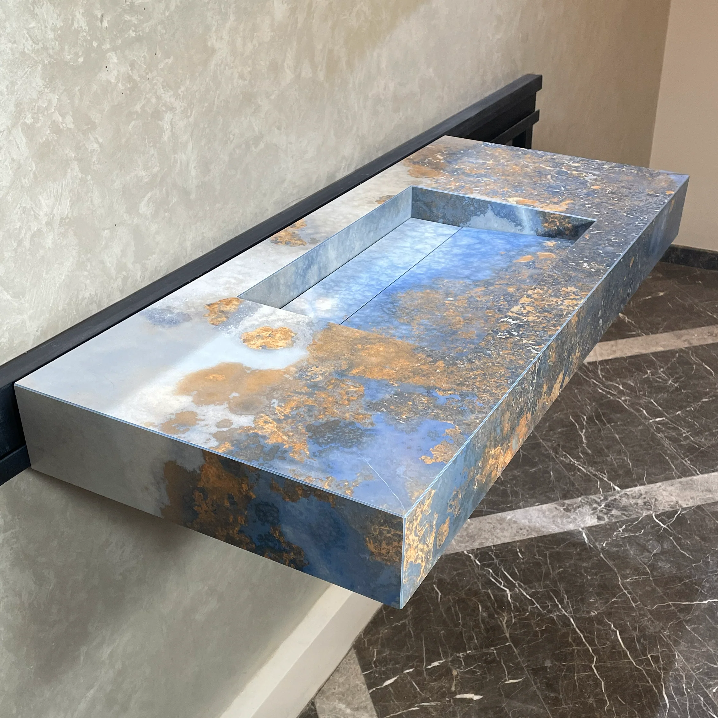 Handmade Thunderstorm Porcelain Sink: Marble Look, Custom Bathroom Vanity (ES-39) - Image 6