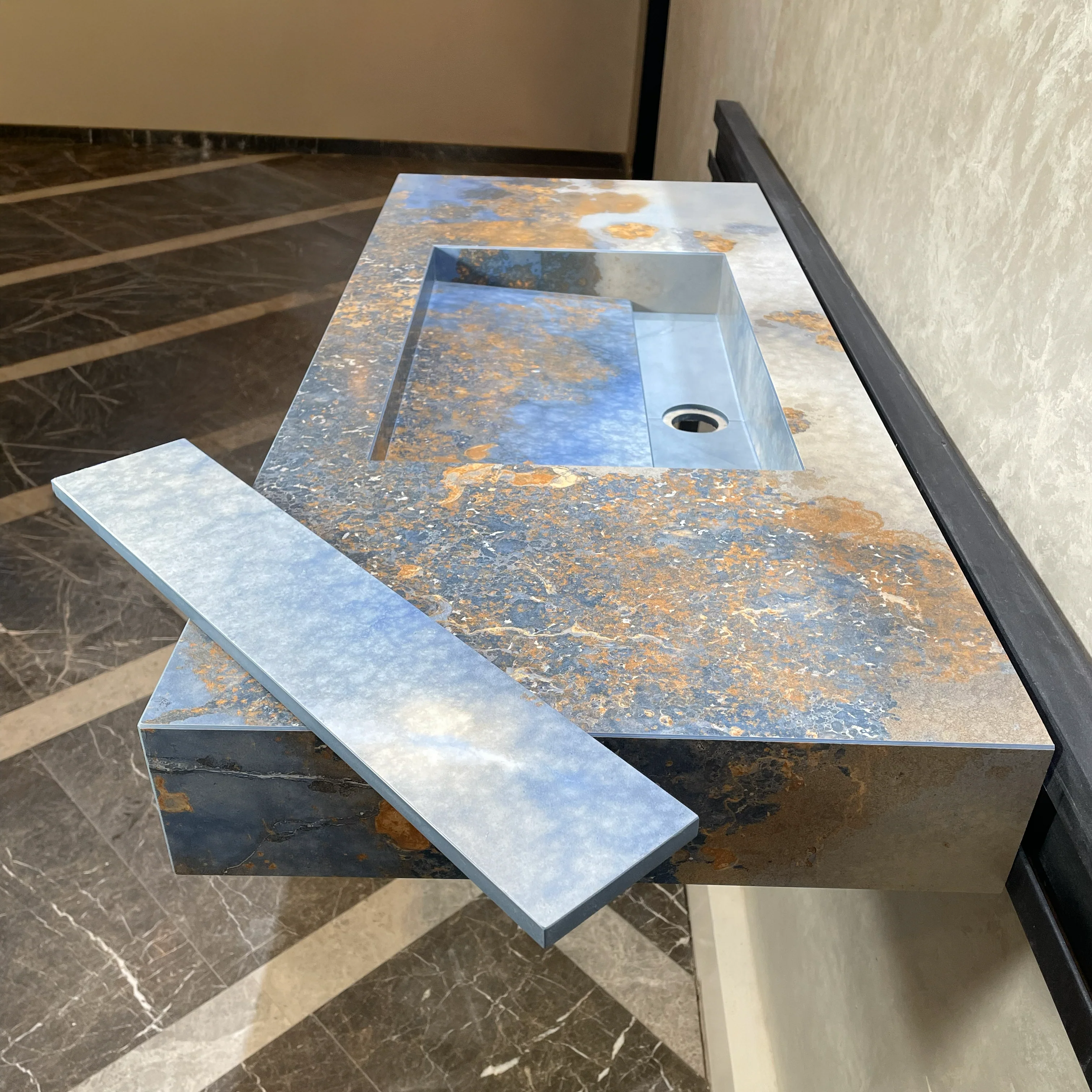 Handmade Thunderstorm Porcelain Sink: Marble Look, Custom Bathroom Vanity (ES-39) - Image 7