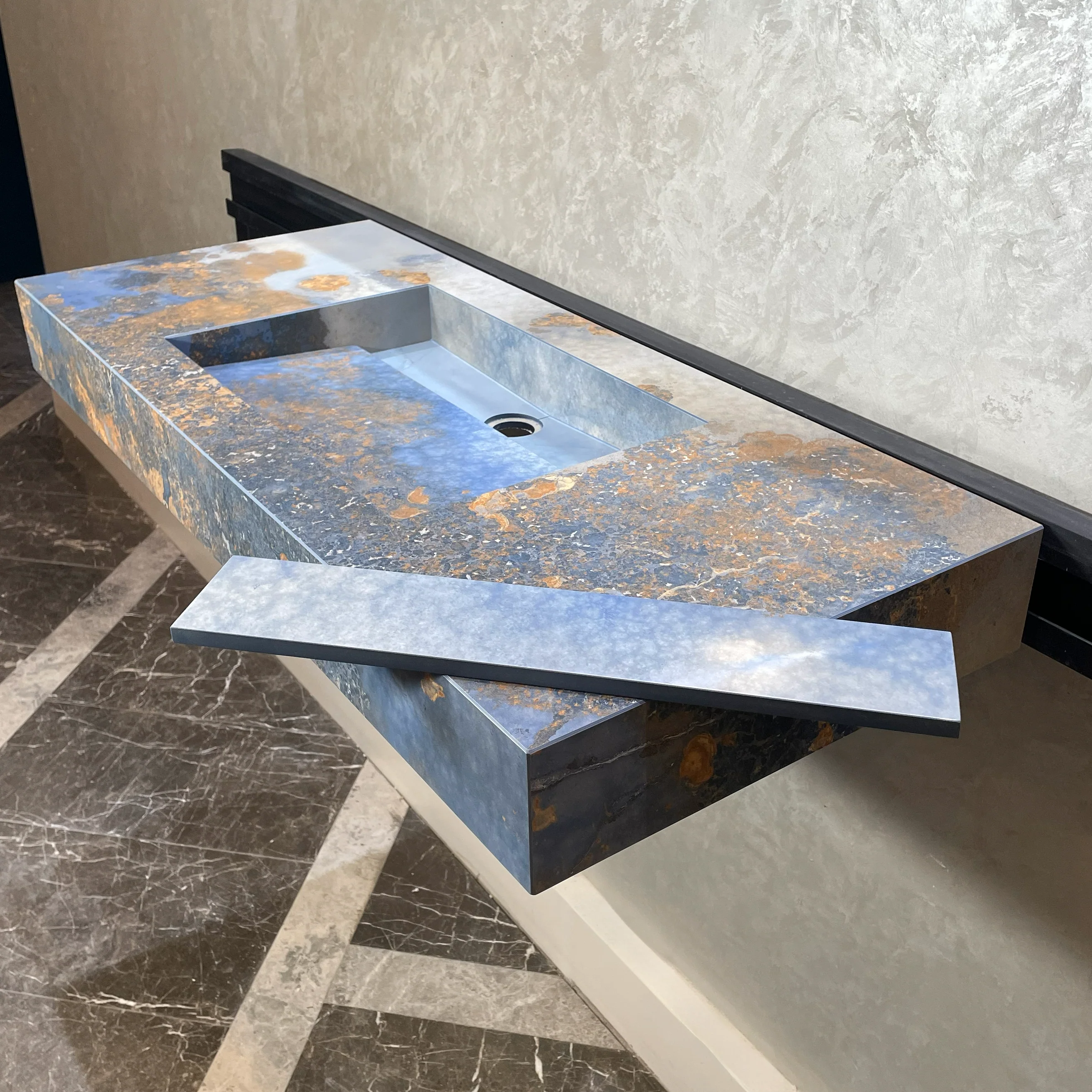 Handmade Thunderstorm Porcelain Sink: Marble Look, Custom Bathroom Vanity (ES-39) - Image 8
