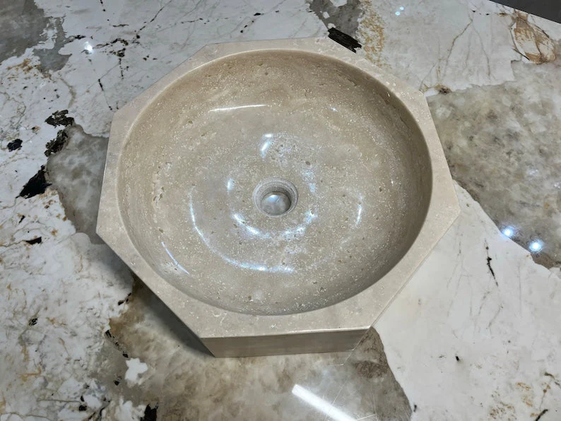 Handmade Travertine Octagon Sink - Image 5