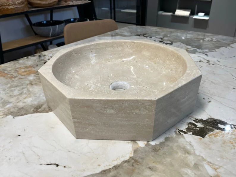 Handmade Travertine Octagon Sink - Image 6