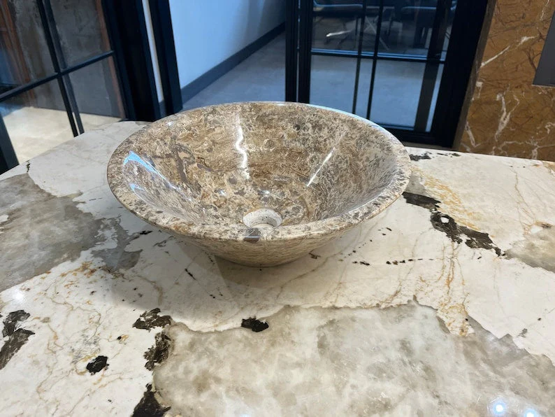 Handmade Valencia Travertine Conical Sink - Image 9