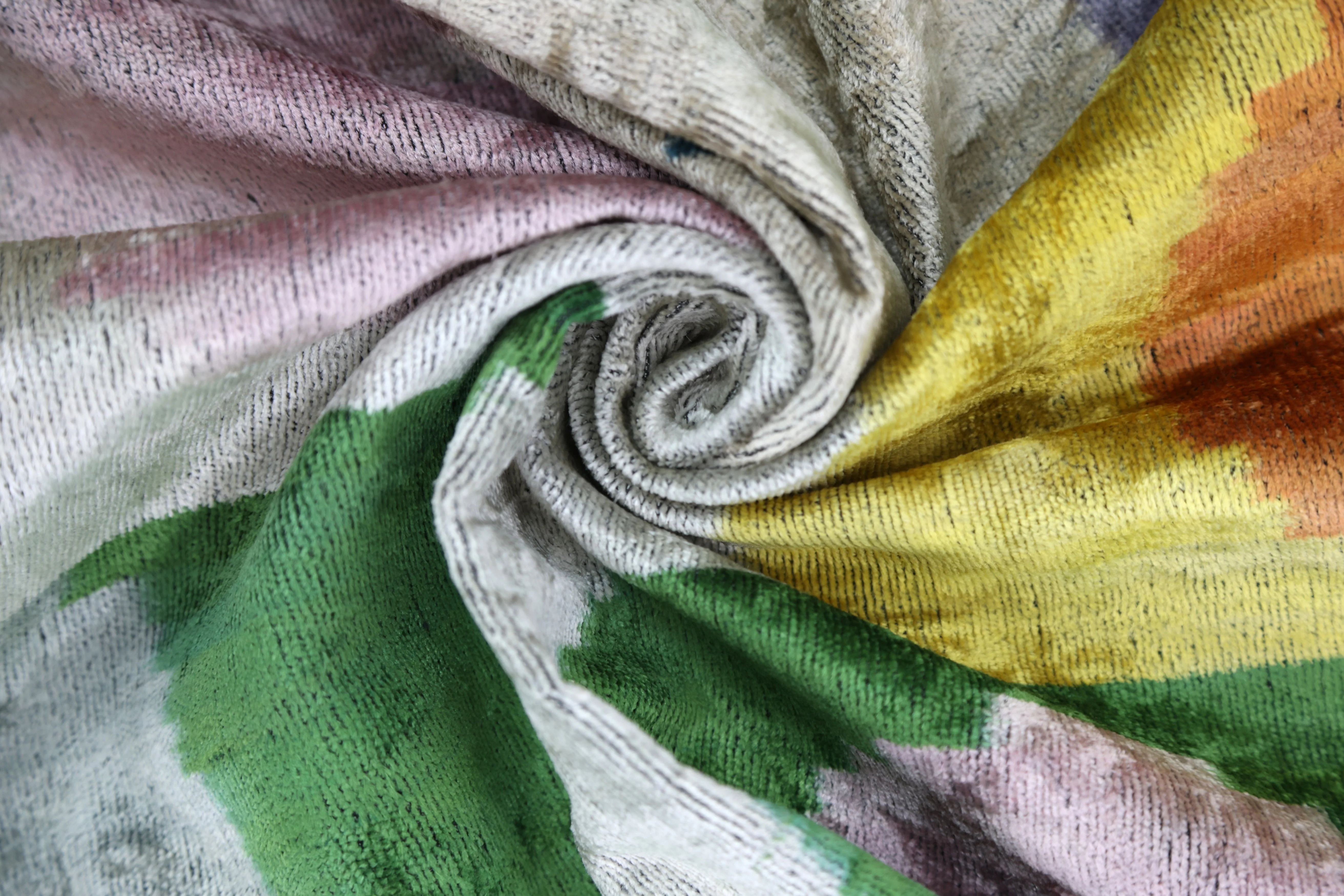 Handmade Velvet Abstract Pillow – 24x24" Pastel Ikat Silk Cushion - Image 2