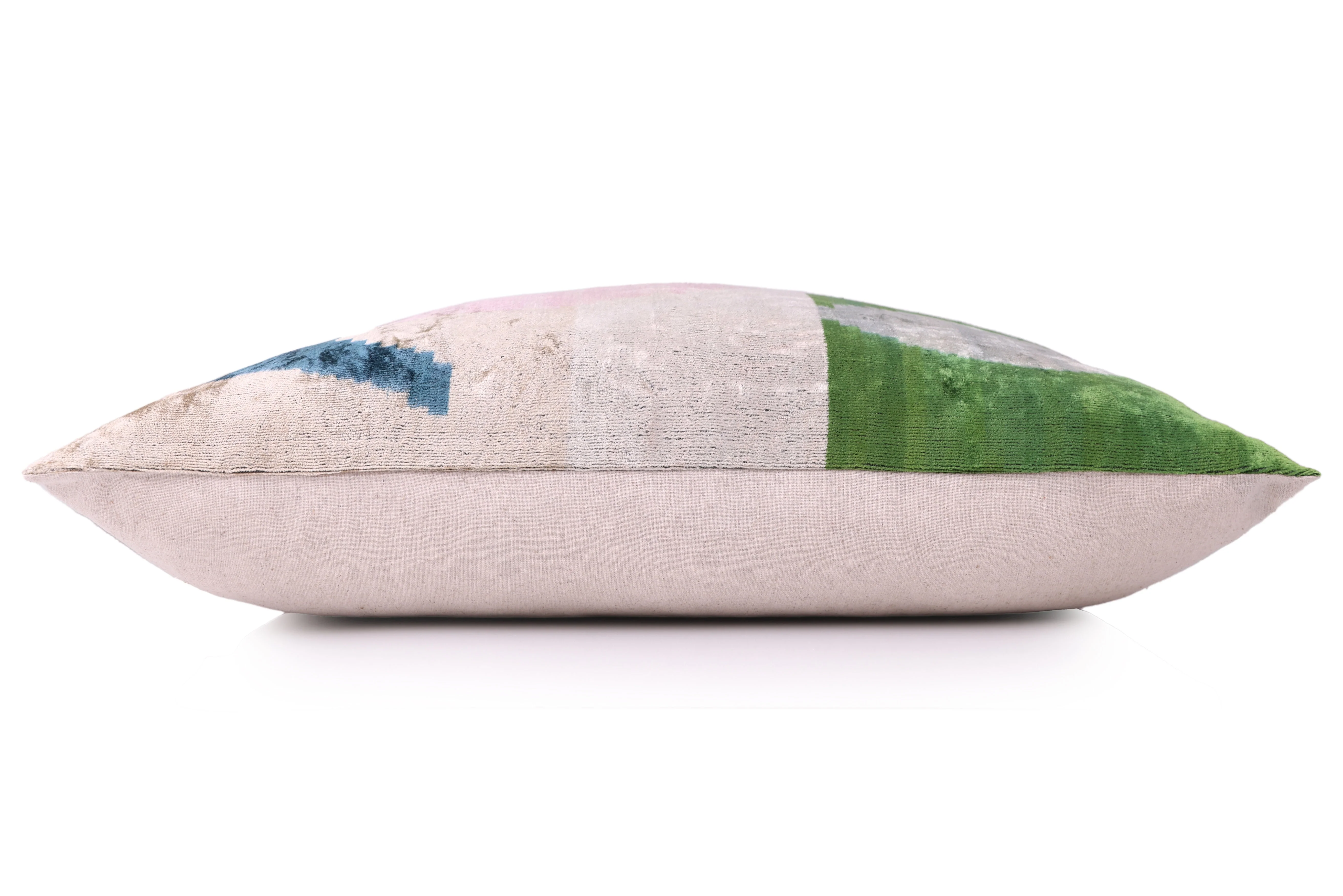Handmade Velvet Abstract Pillow – 24x24" Pastel Ikat Silk Cushion - Image 3