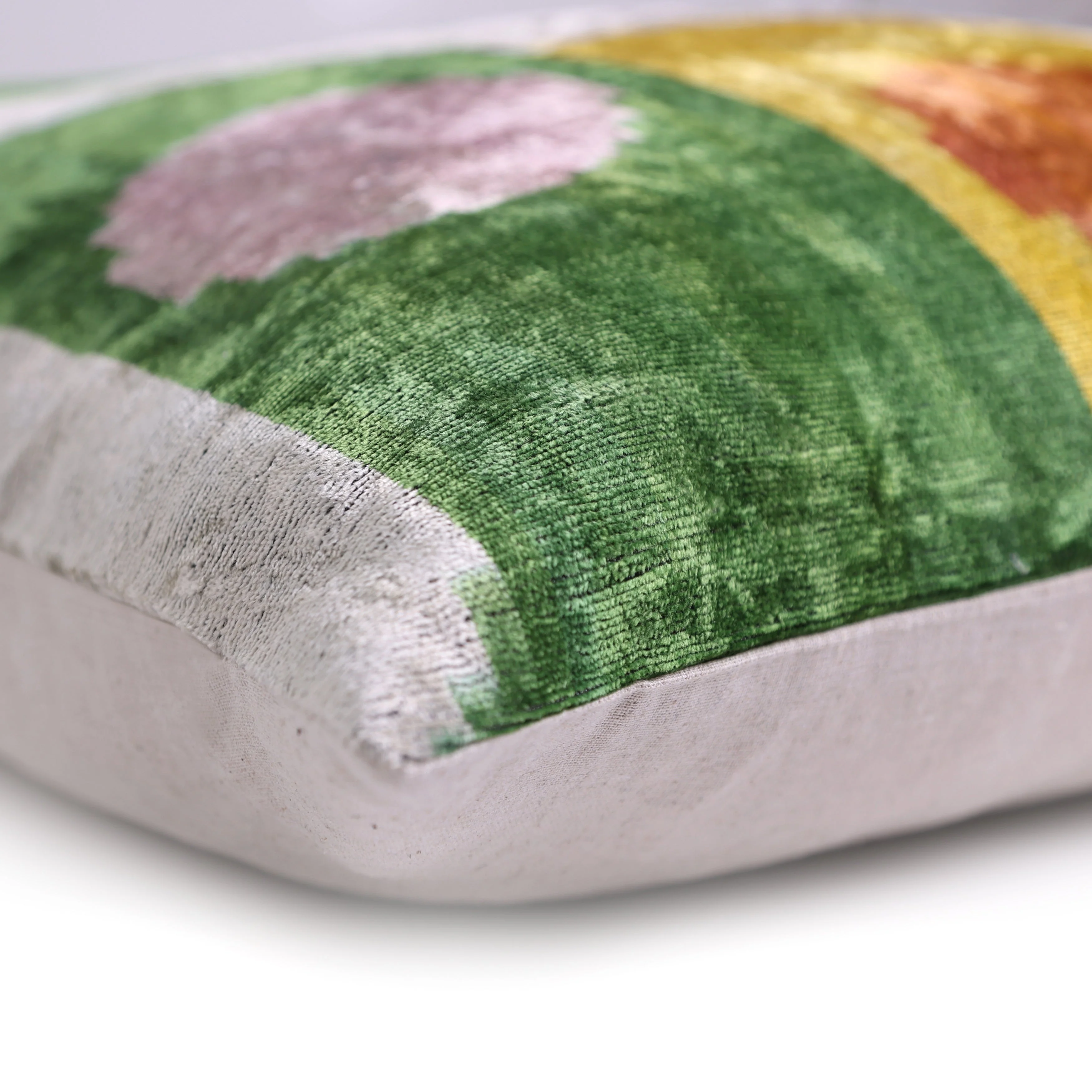 Handmade Velvet Abstract Pillow – 24x24" Pastel Ikat Silk Cushion - Image 8