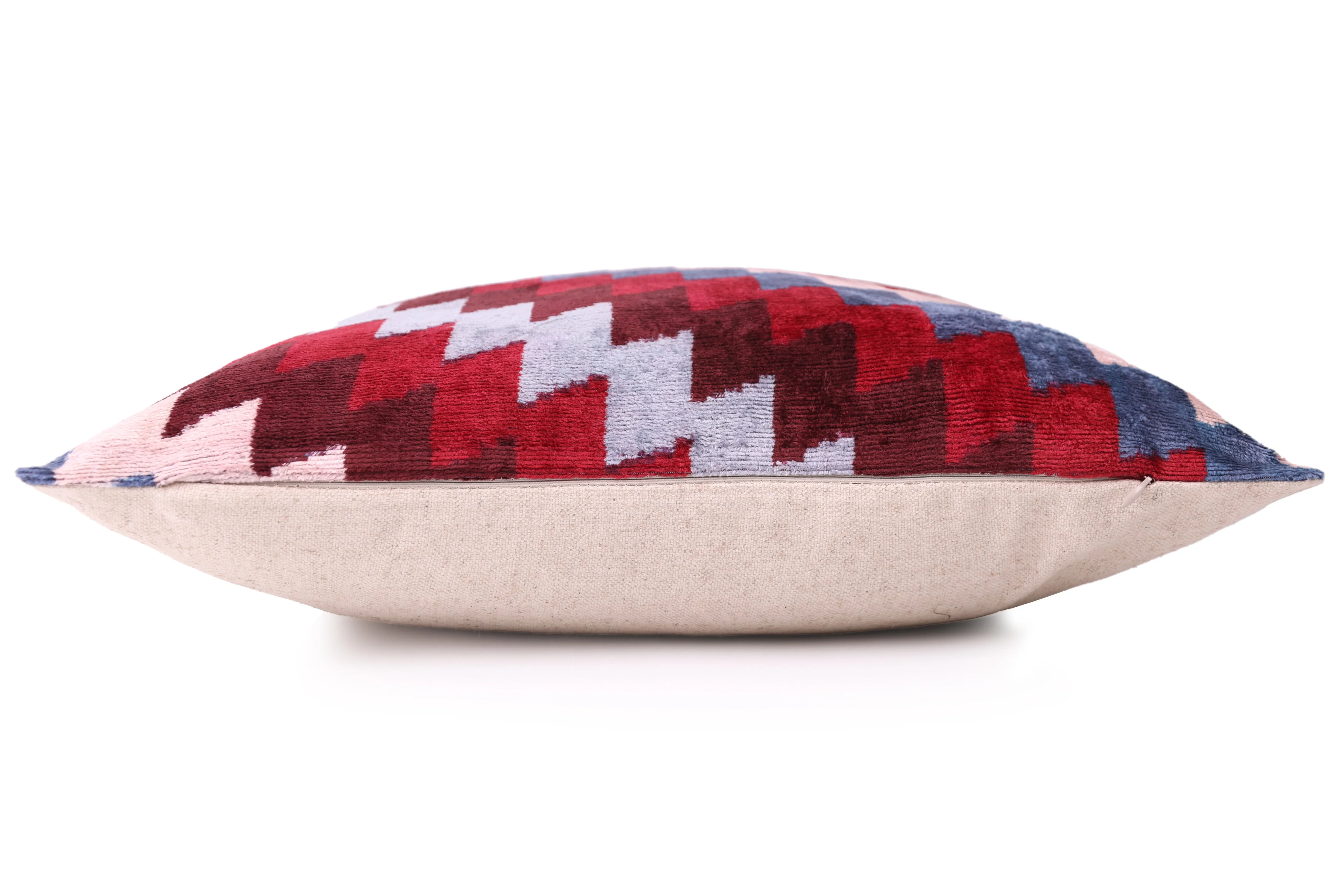Handmade Velvet Houndstooth Pillow – 20x20" Red & Gold Silk Cushion - Image 4