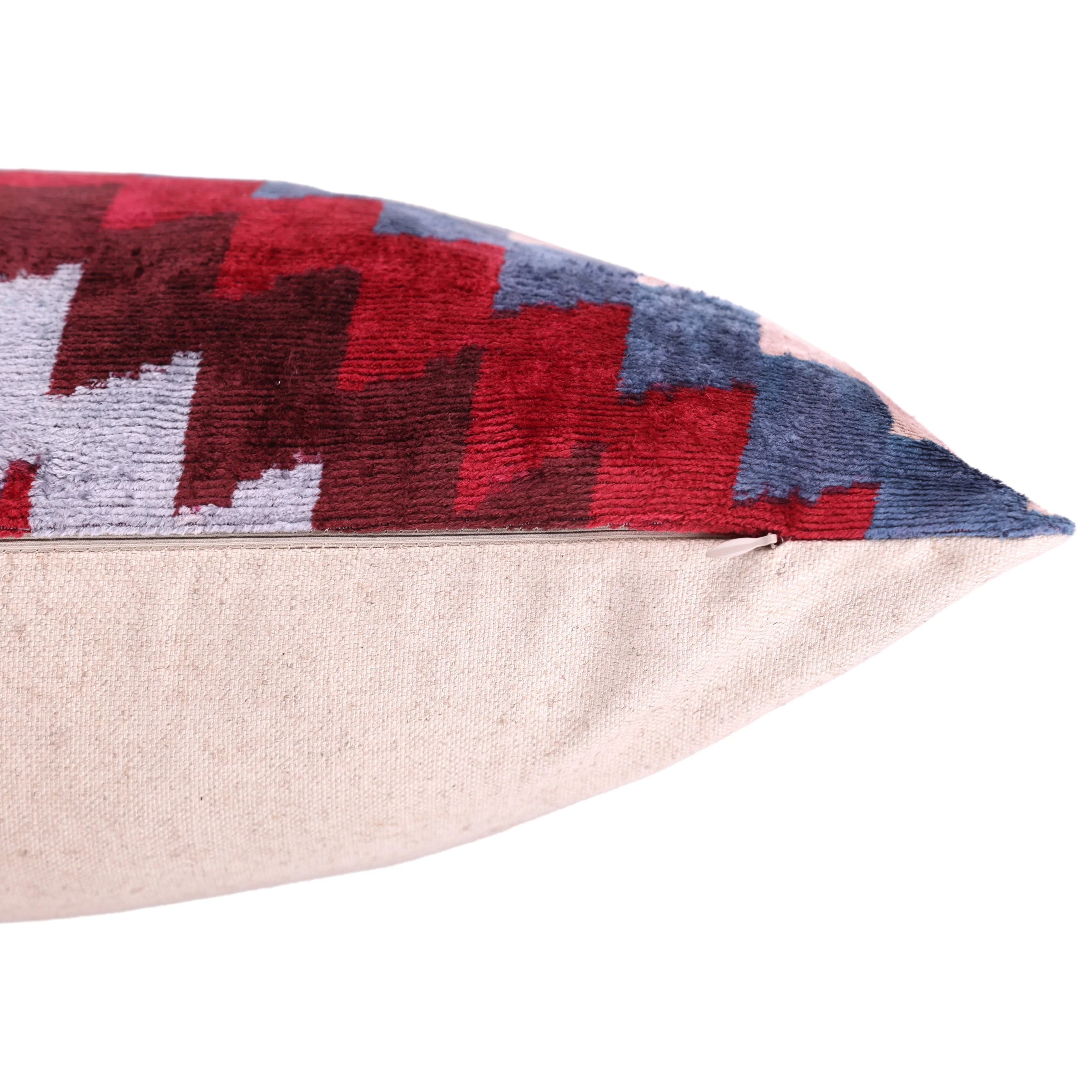 Handmade Velvet Houndstooth Pillow – 20x20" Red & Gold Silk Cushion - Image 6