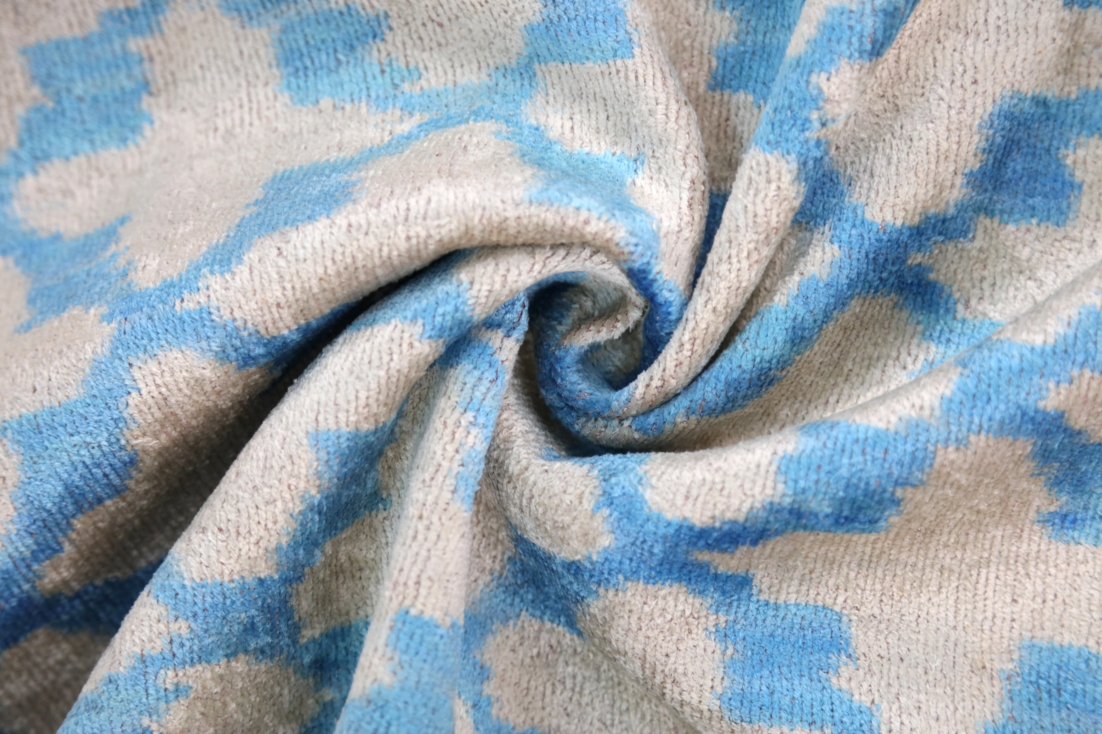 Handmade Velvet Ikat Throw Pillow – Sky Blue & Sand (16x24) - Image 2
