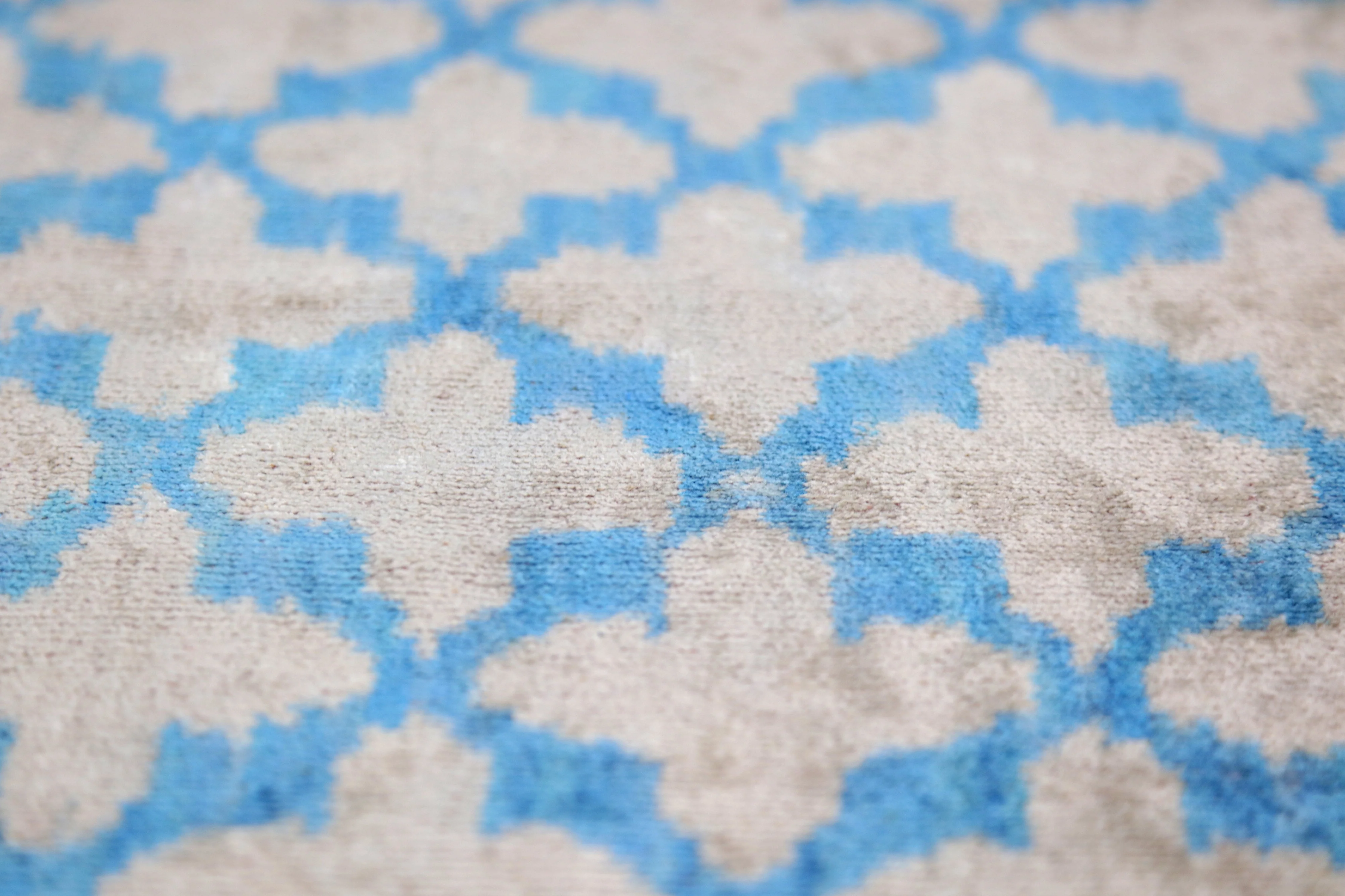 Handmade Velvet Ikat Throw Pillow – Sky Blue & Sand (16x24) - Image 6