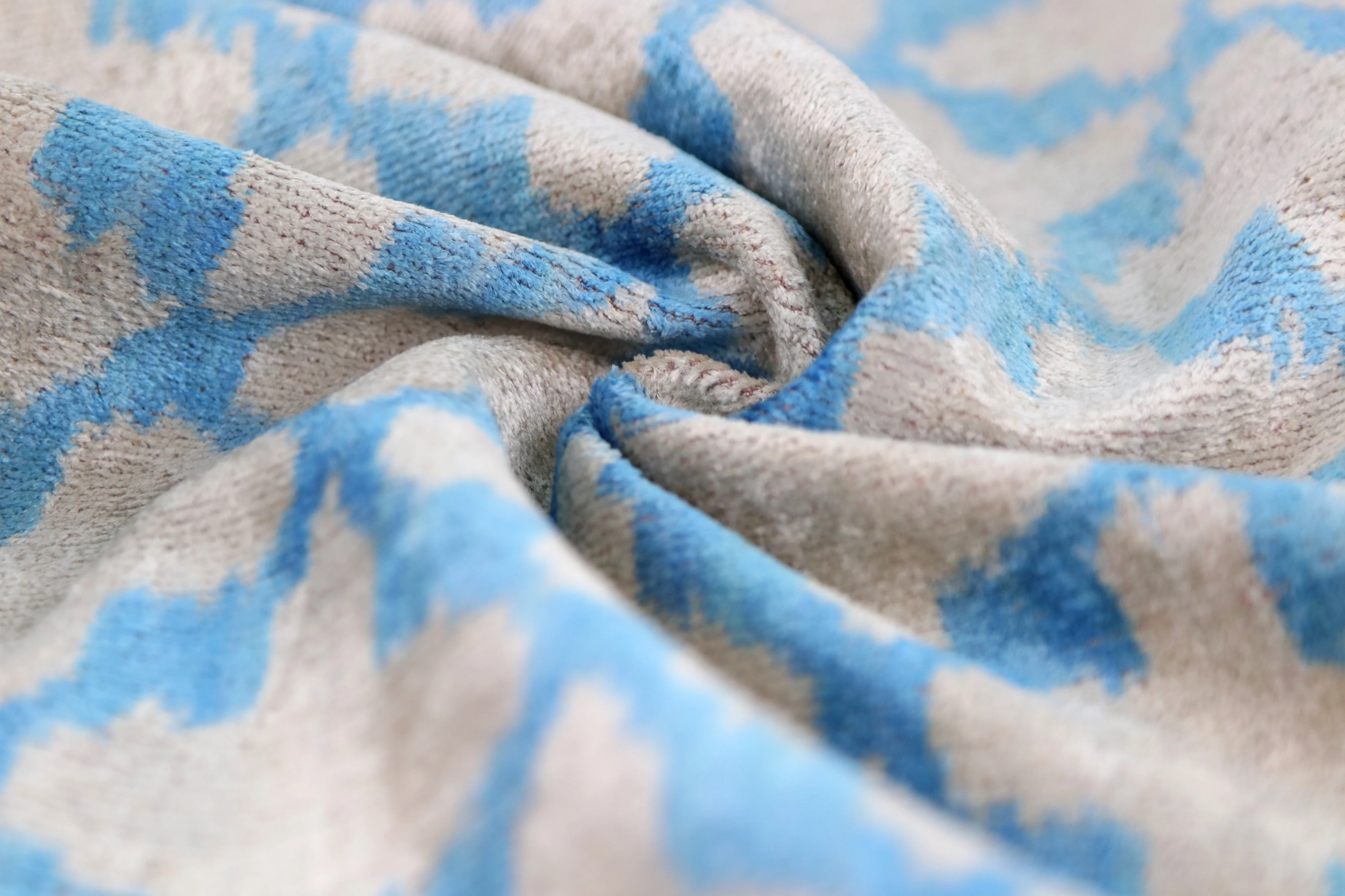 Handmade Velvet Ikat Throw Pillow – Sky Blue & Sand (16x24) - Image 7