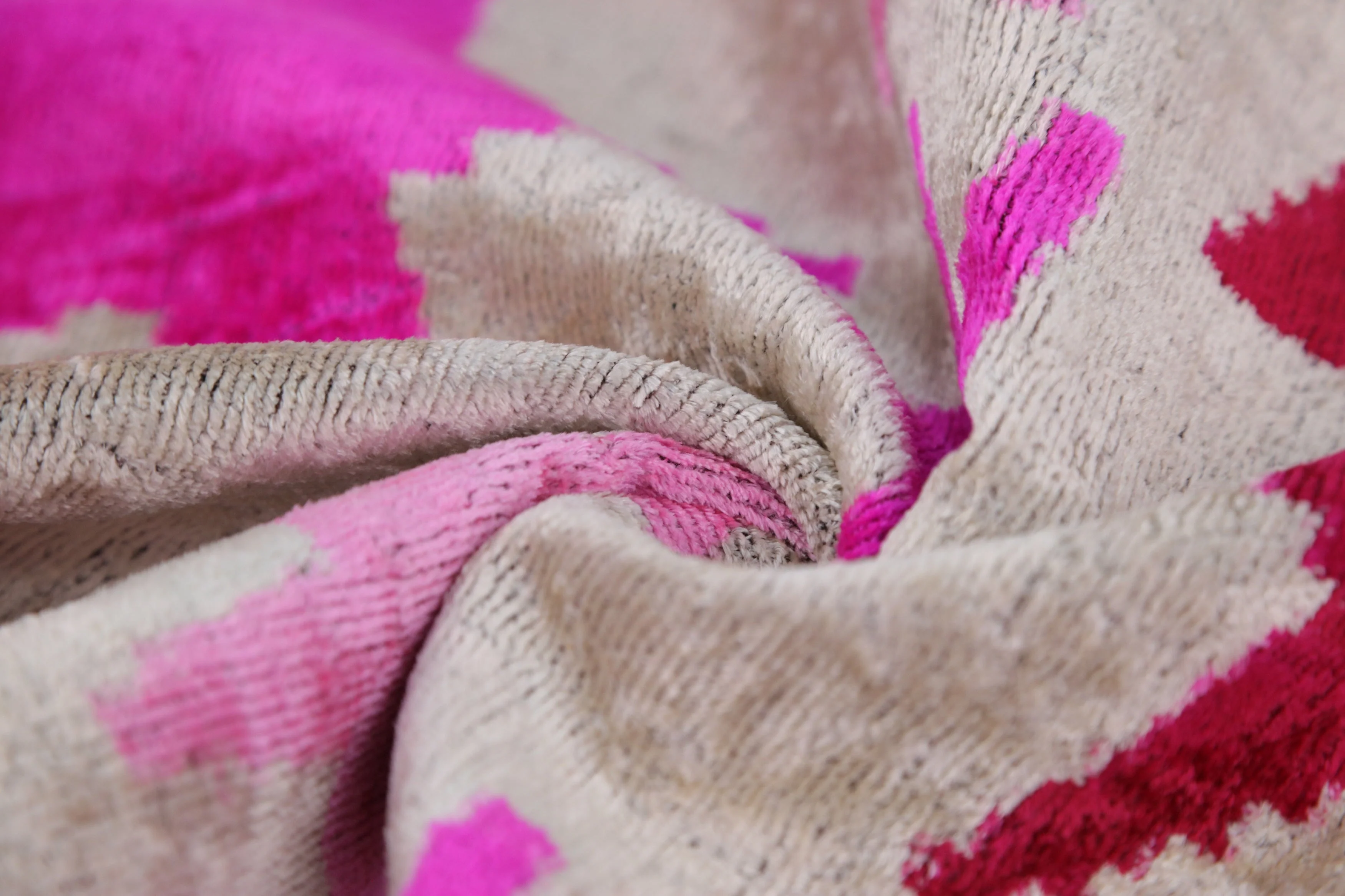 Handmade Velvet Ikat Throw Pillow with insert – Fuchsia Pink Starburst (16x24) - Image 2