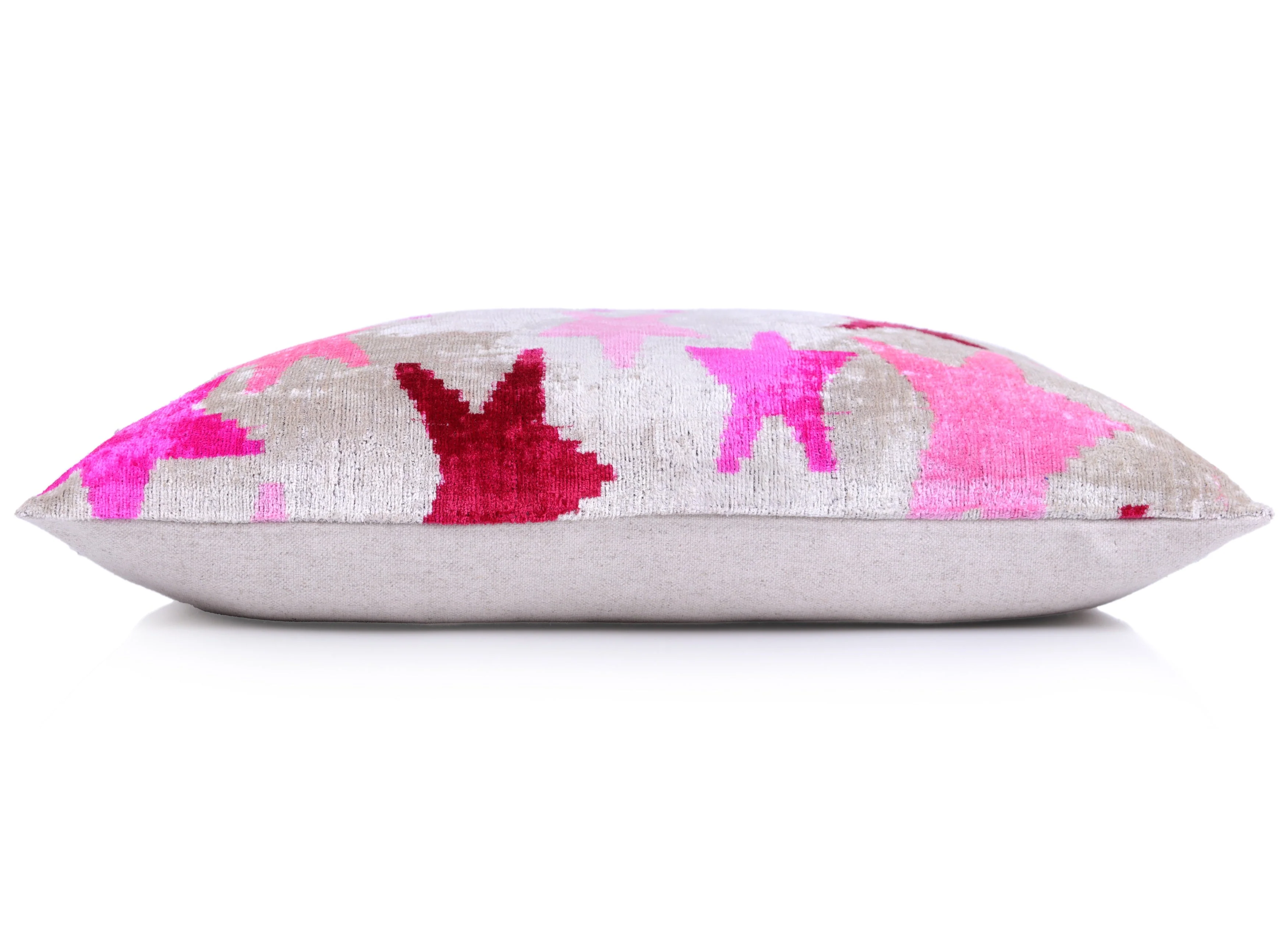 Handmade Velvet Ikat Throw Pillow with insert – Fuchsia Pink Starburst (16x24) - Image 3