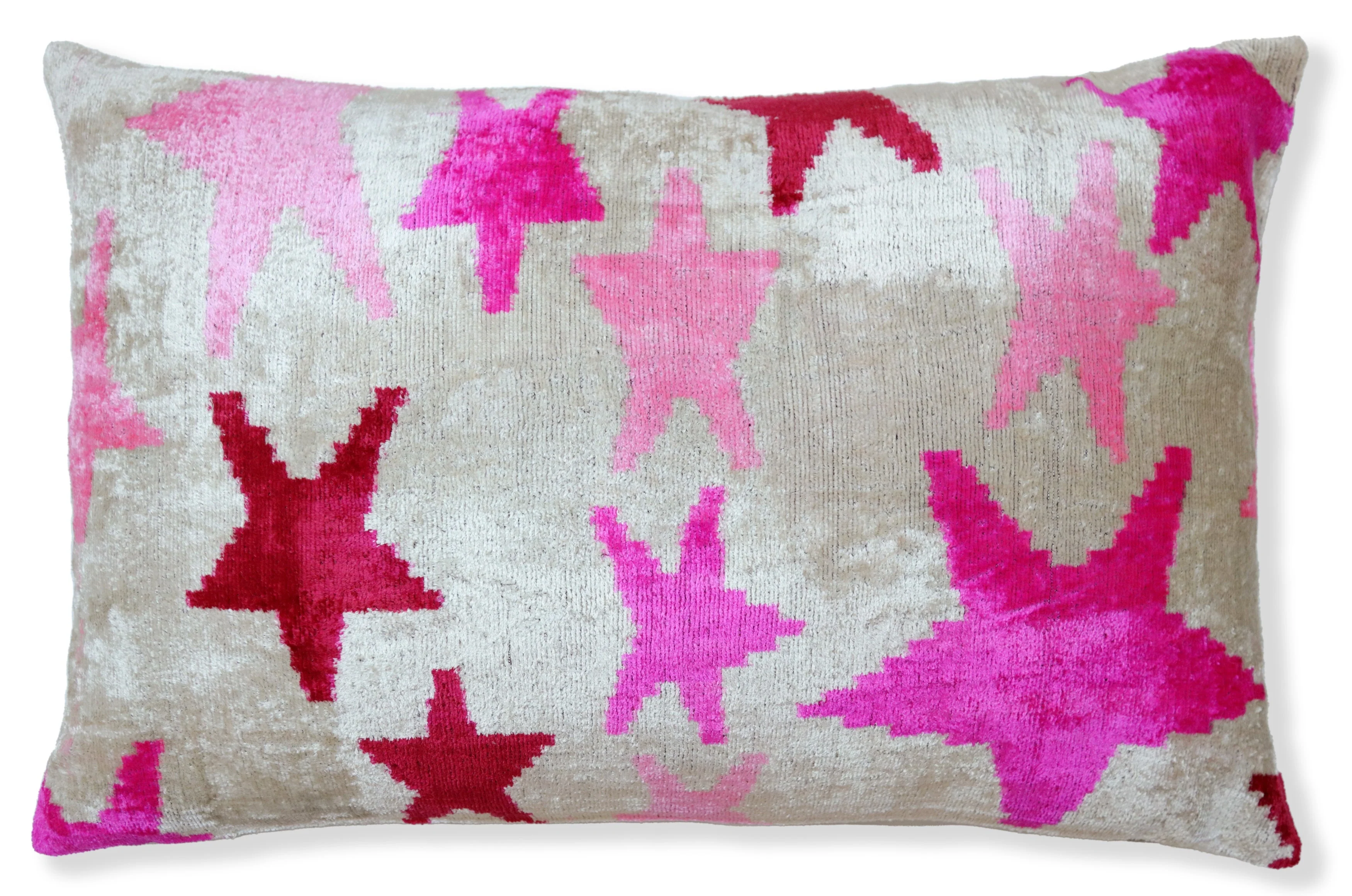 Handmade Velvet Ikat Throw Pillow with insert – Fuchsia Pink Starburst (16x24) - Image 4