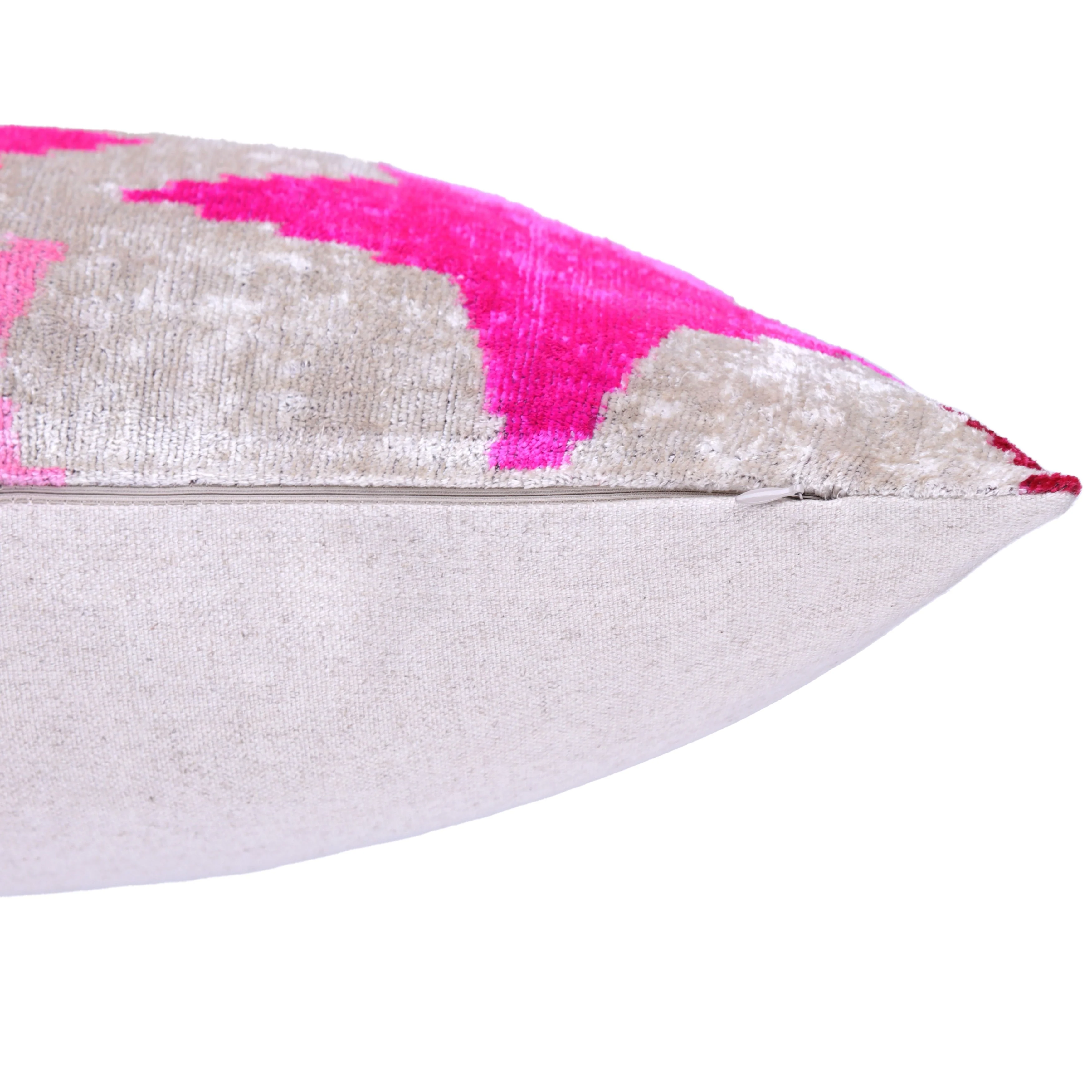 Handmade Velvet Ikat Throw Pillow with insert – Fuchsia Pink Starburst (16x24) - Image 5