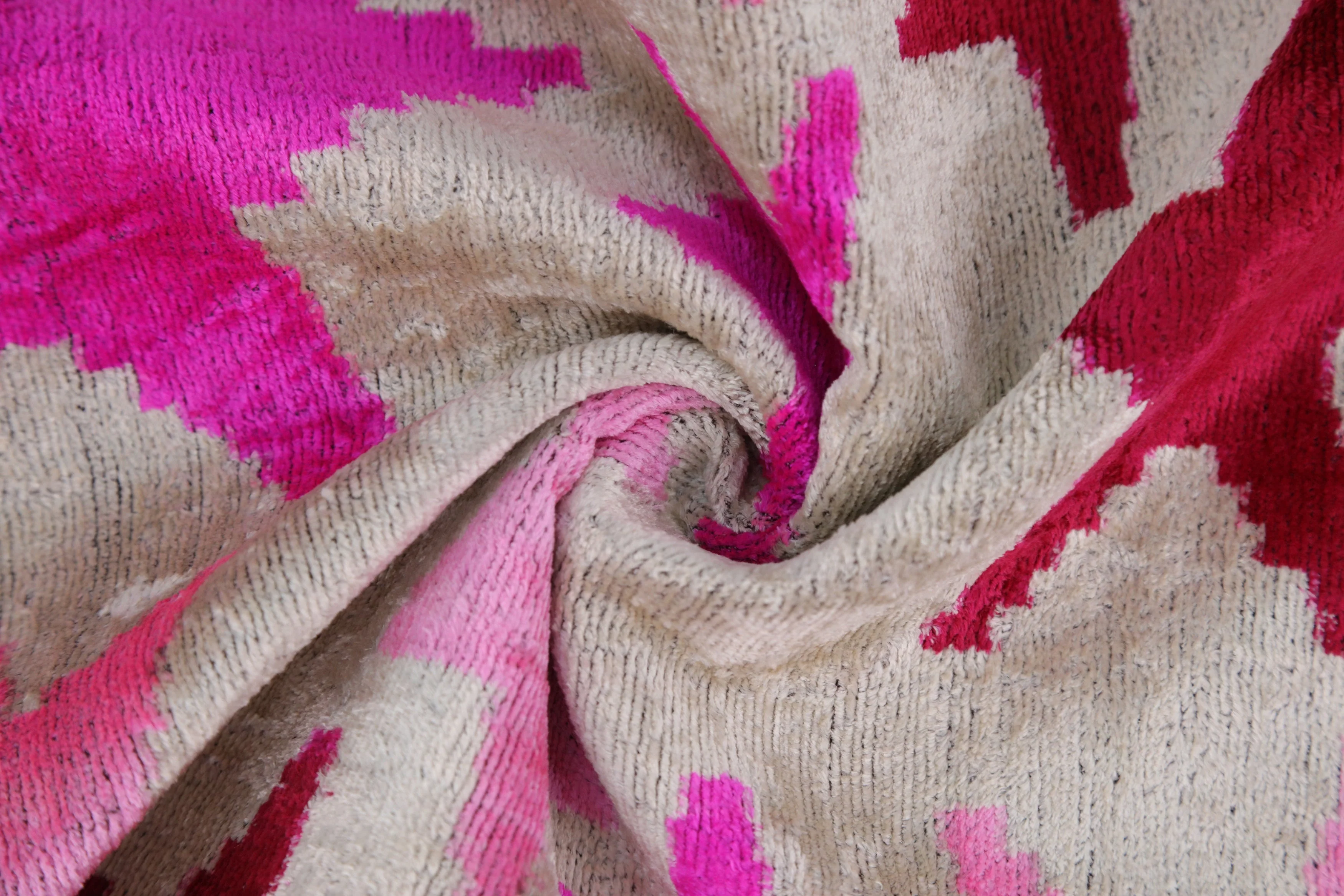 Handmade Velvet Ikat Throw Pillow with insert – Fuchsia Pink Starburst (16x24) - Image 7