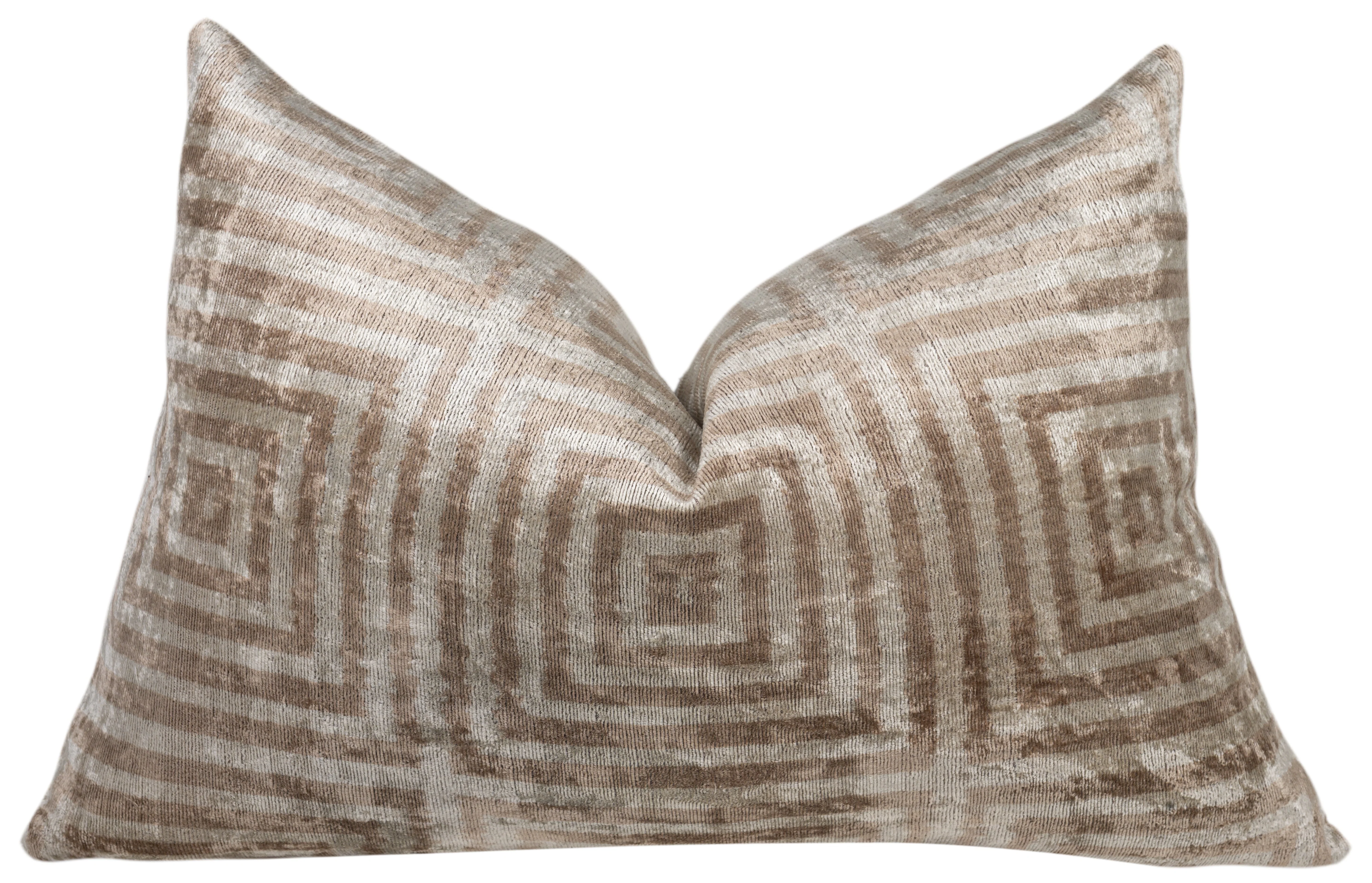 Handmade Velvet Pillow – Beige Labyrinth Pattern, 16x24" - Image 3