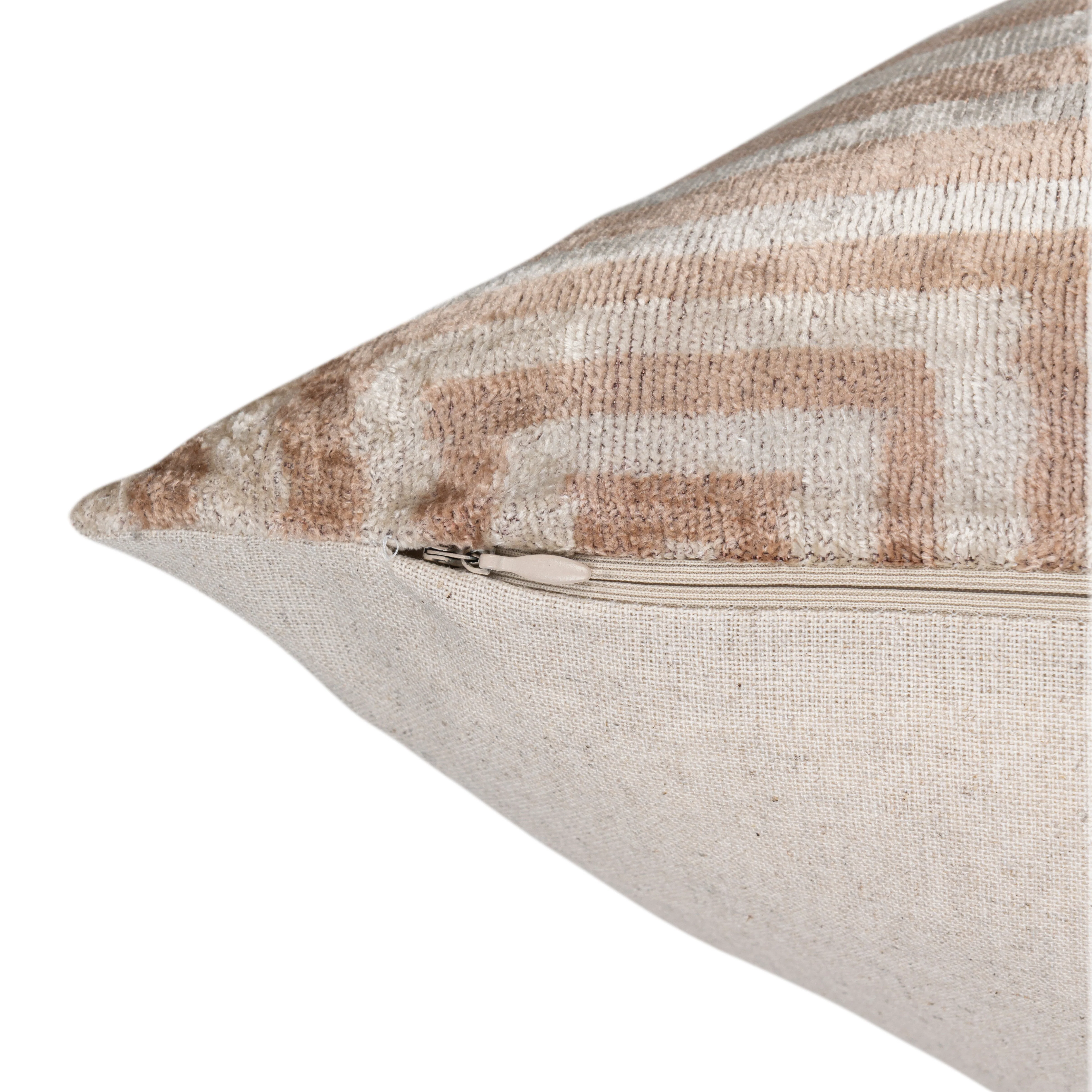 Handmade Velvet Pillow – Beige Labyrinth Pattern, 16x24" - Image 4