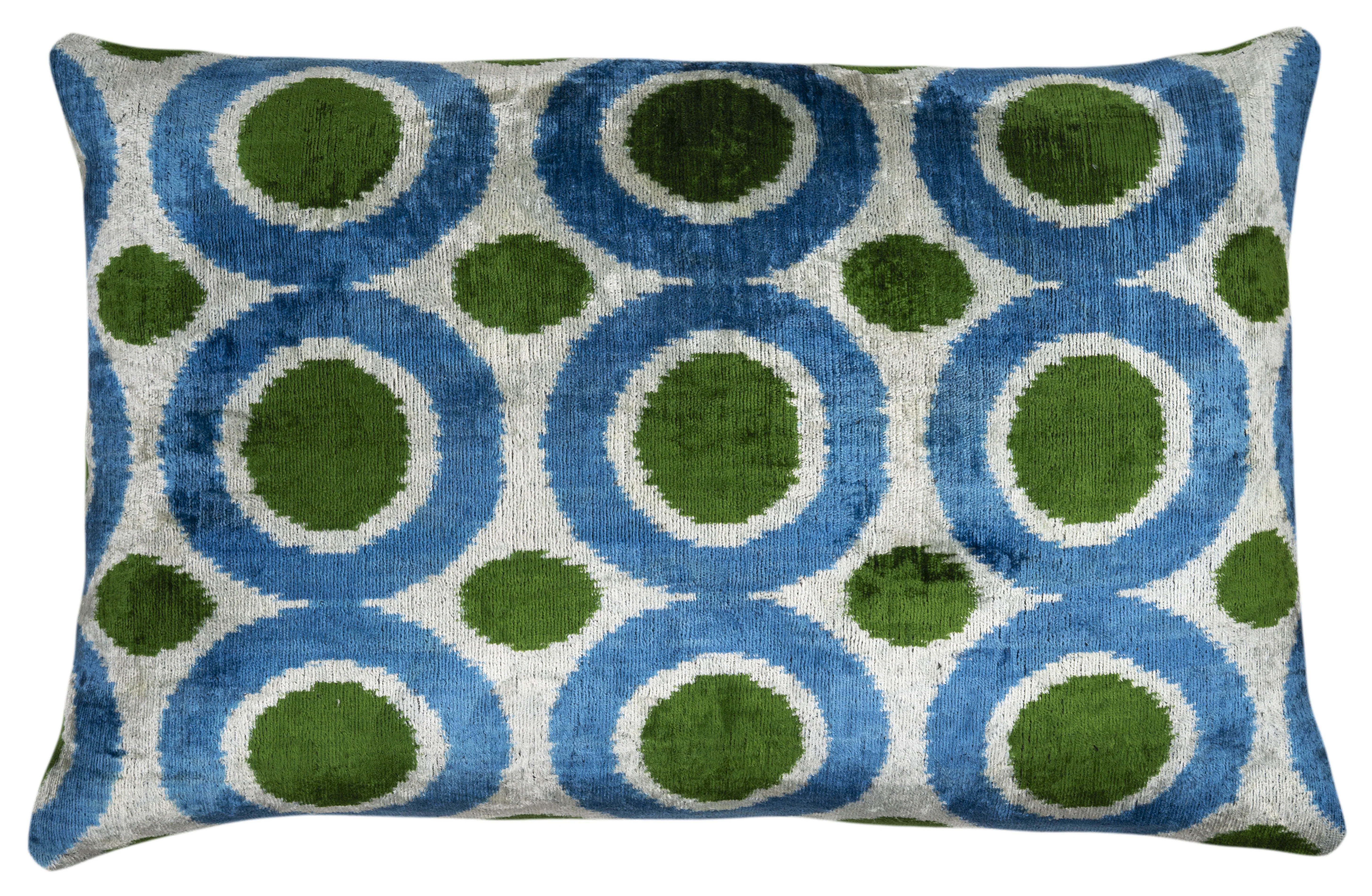 Handmade Velvet Pillow – Blue & Green Retro Circles, 16x24" - Image 3