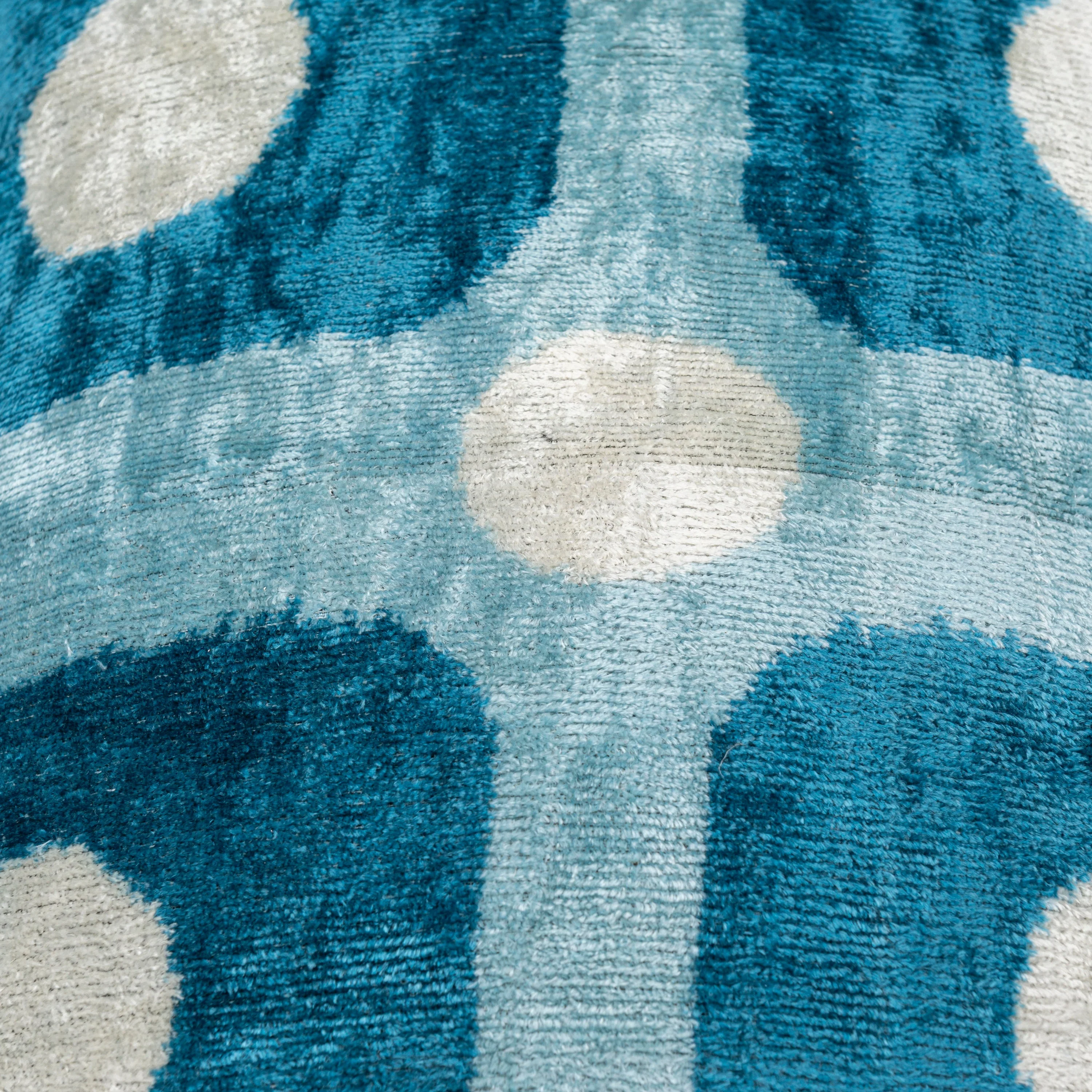 Handmade Velvet Pillow – Blue Retro Grid Pattern, 16x24" - Image 4