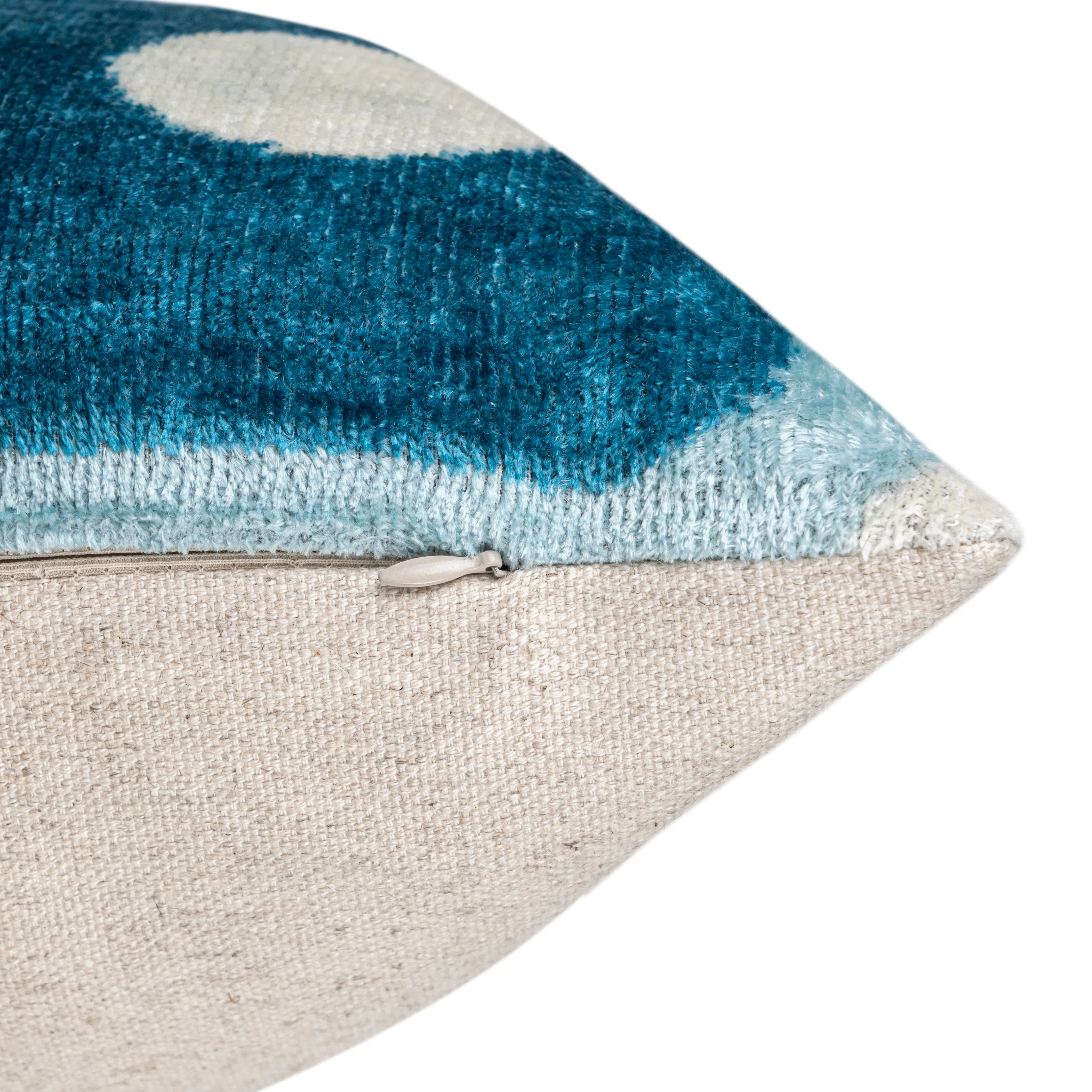 Handmade Velvet Pillow – Blue Retro Grid Pattern, 16x24" - Image 5