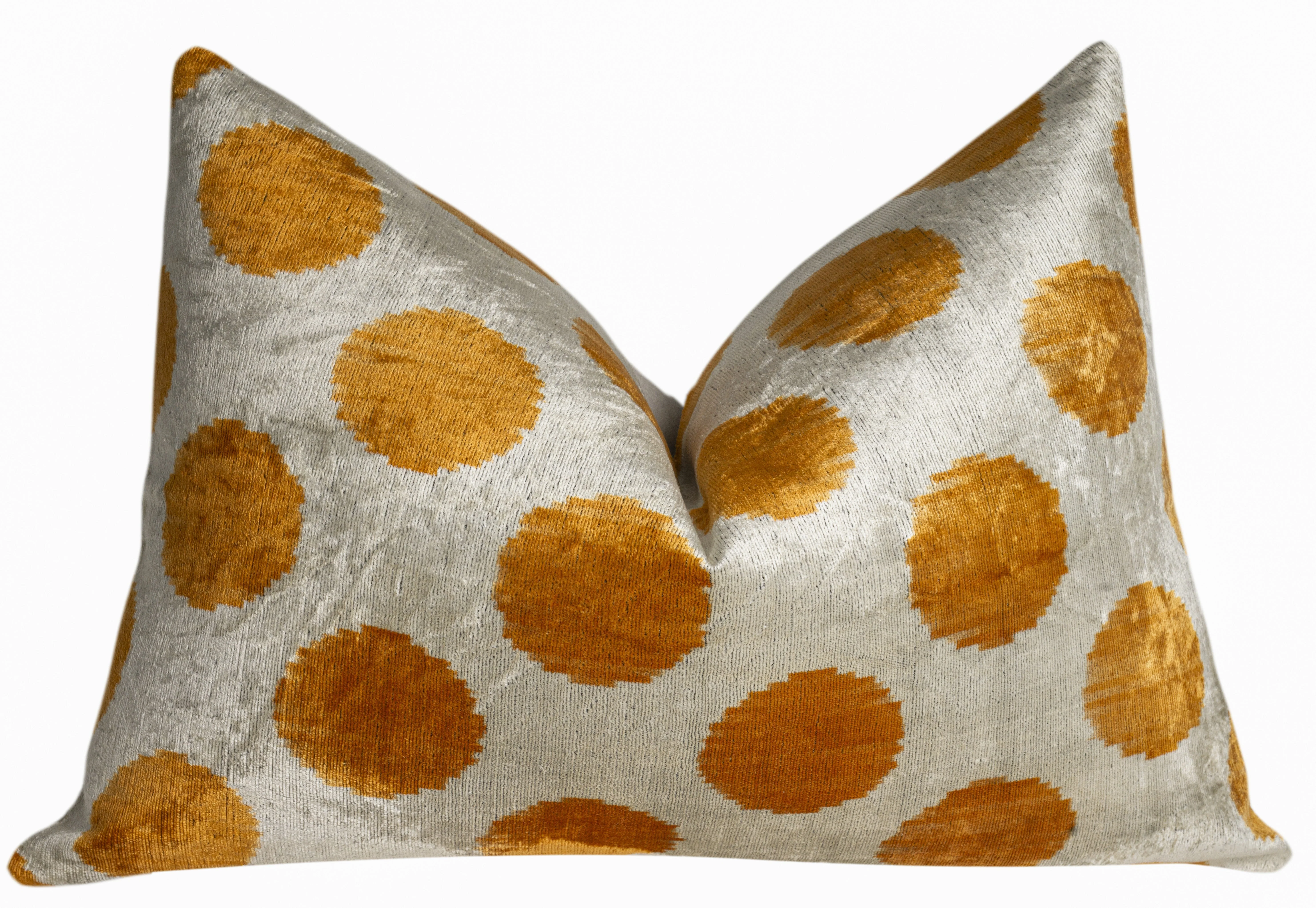Handmade Velvet Pillow – Gold Mustard Polka Dot Pattern, 16x24" - Image 3