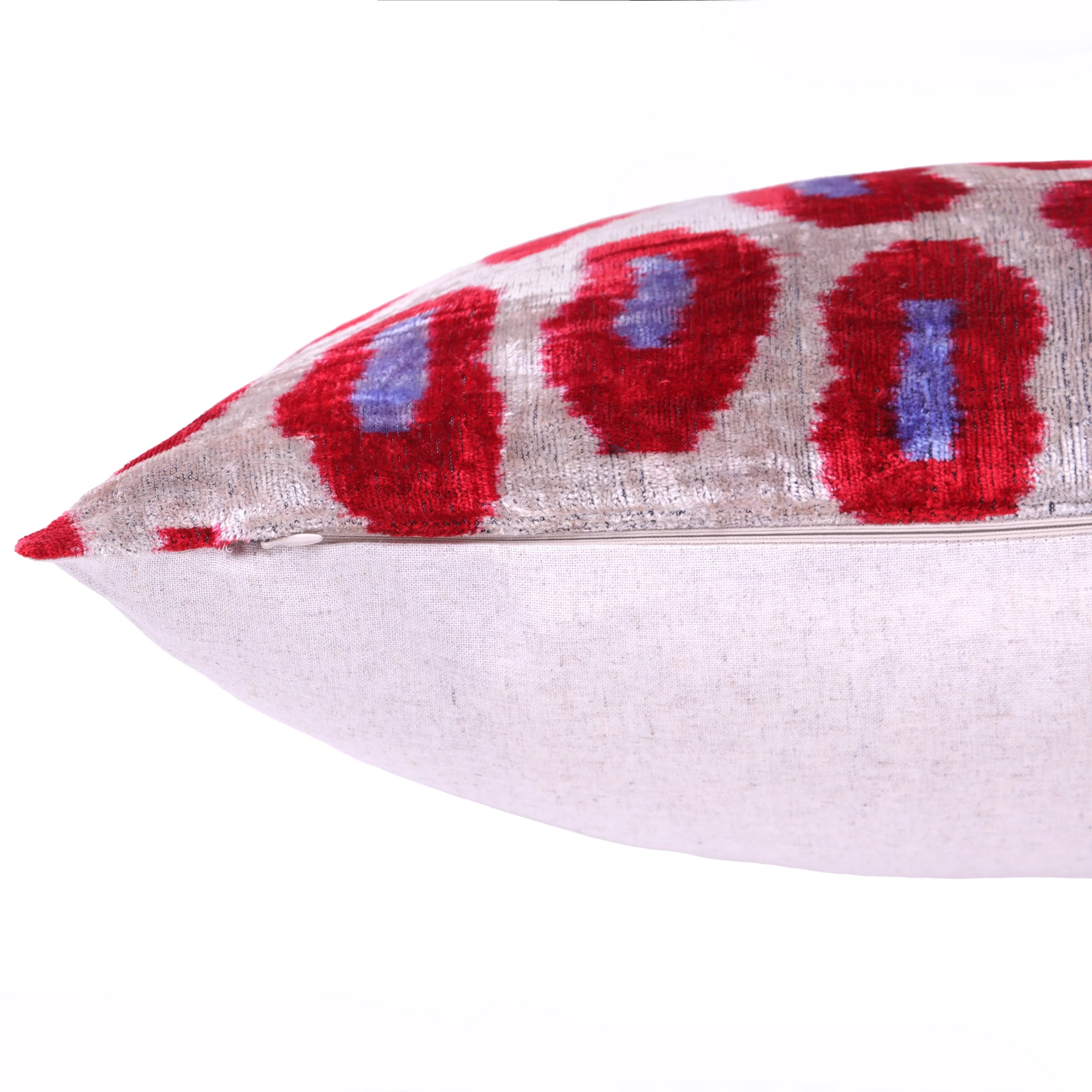Handmade Velvet Pillow – Red & Lilac Oval Pattern, 16x24" - Image 6