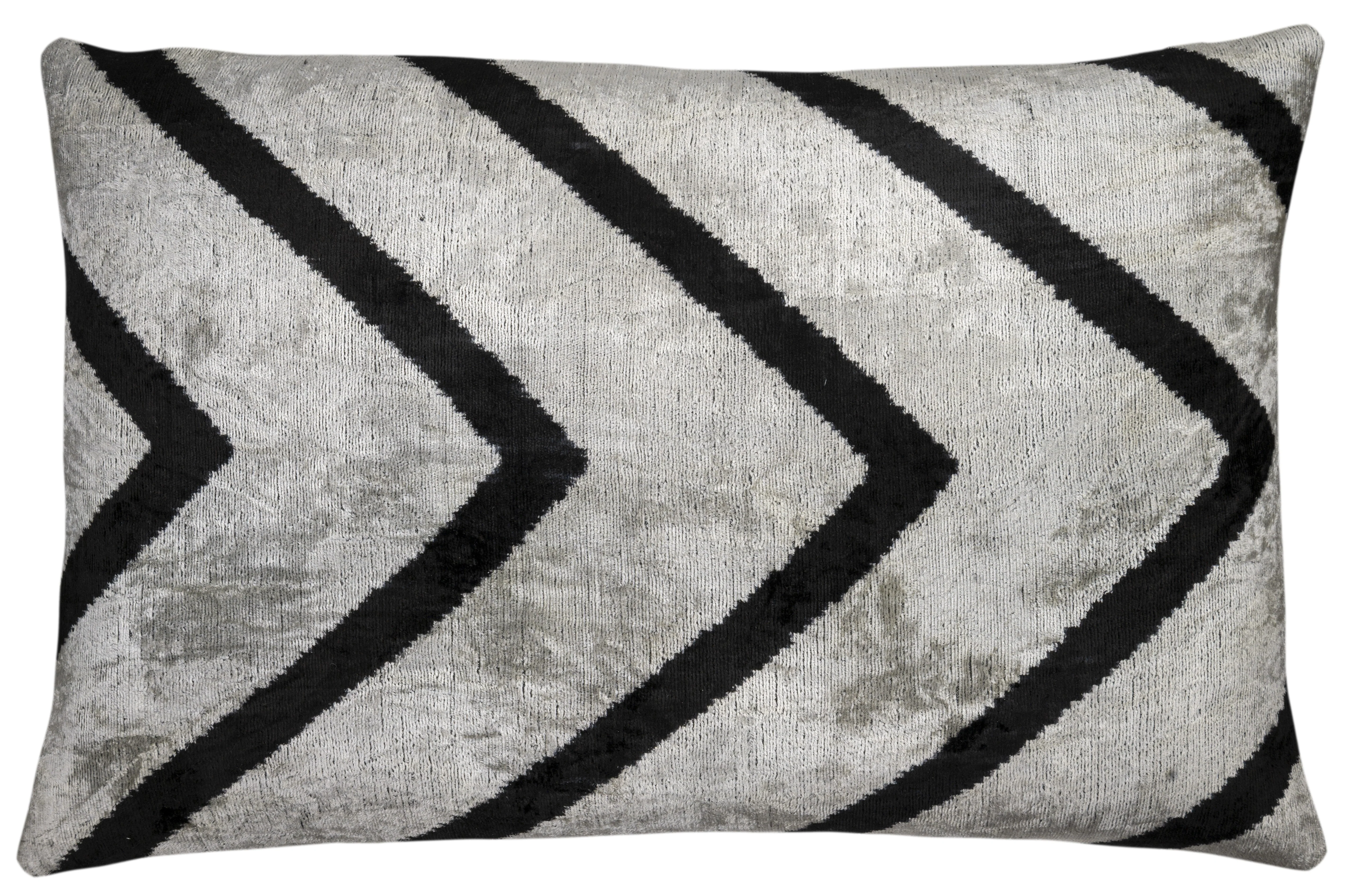 Handmade Velvet Pillow – Silver & Black Chevron, 16x24" - Image 3
