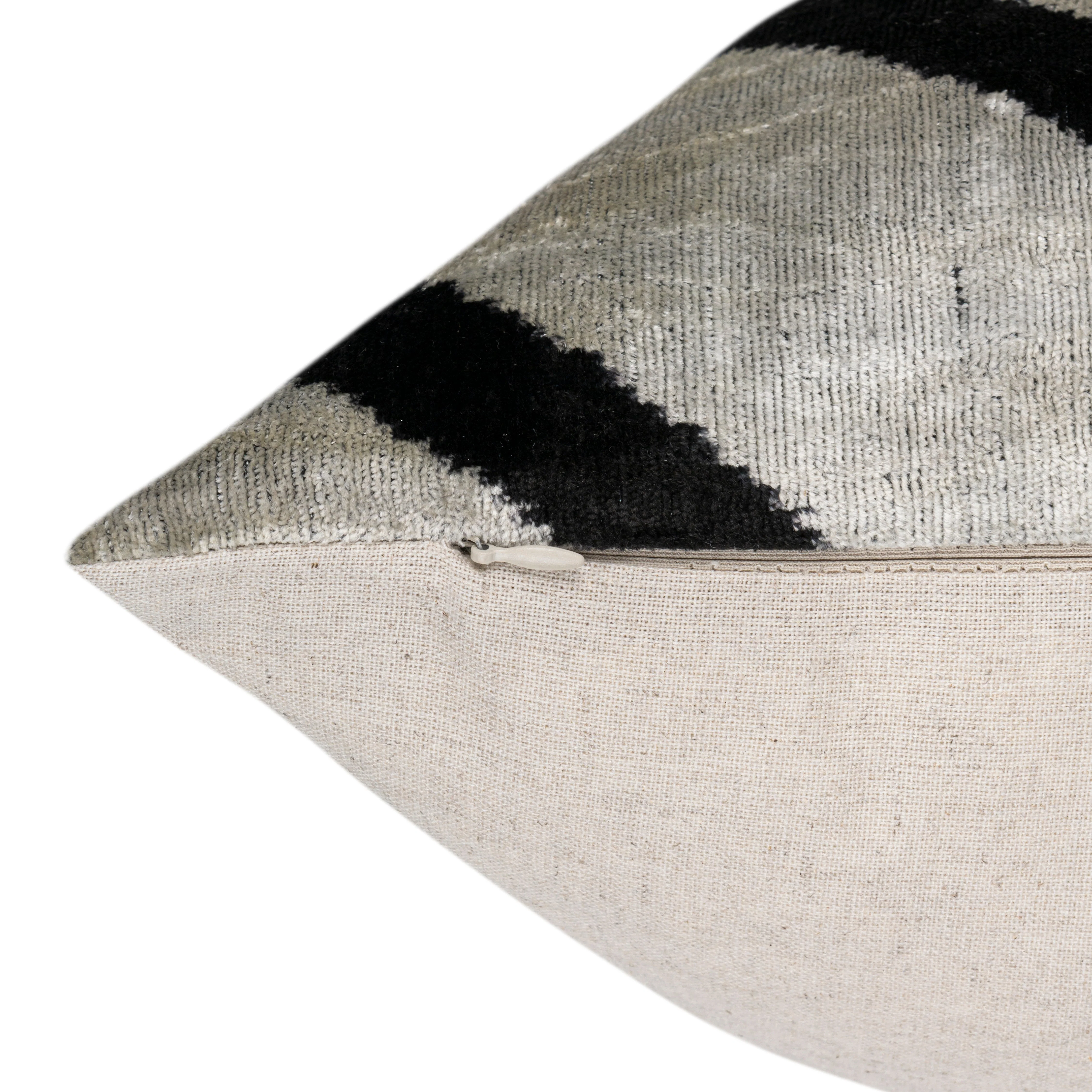 Handmade Velvet Pillow – Silver & Black Chevron, 16x24" - Image 5