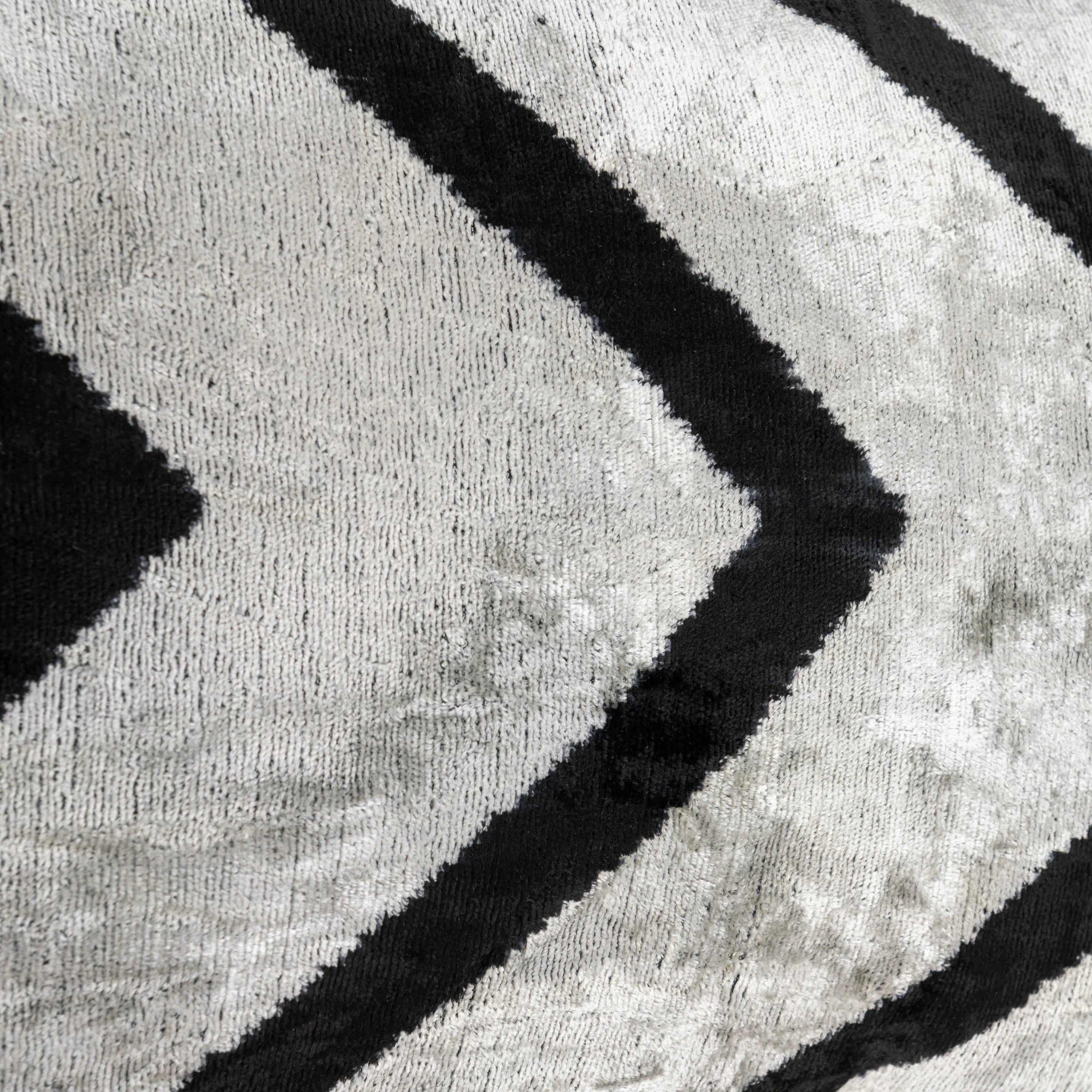 Handmade Velvet Pillow – Silver & Black Chevron, 16x24" - Image 6