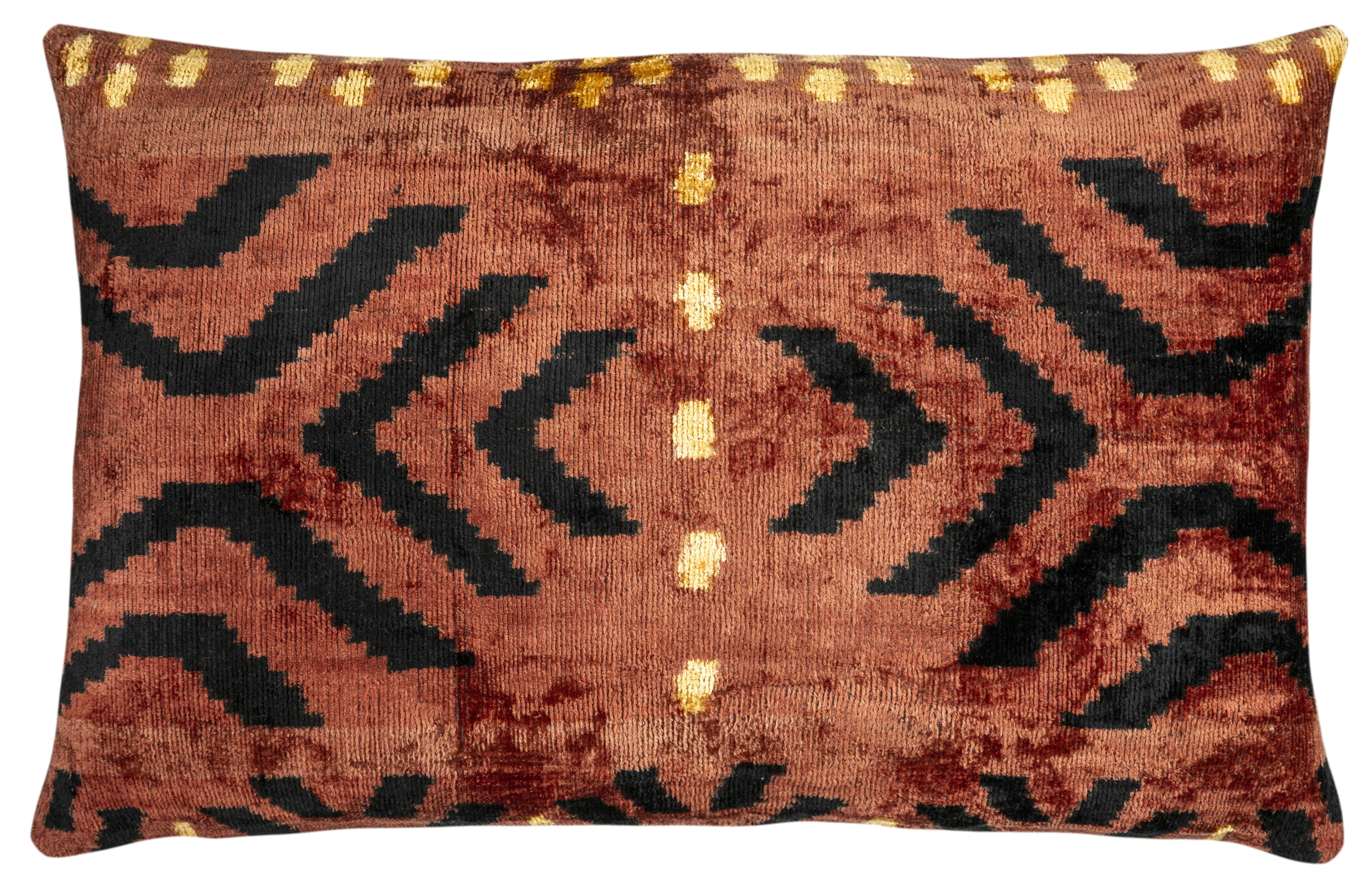 Handmade Velvet Pillow – Terracotta Tribal Pattern, 16x24" - Image 3