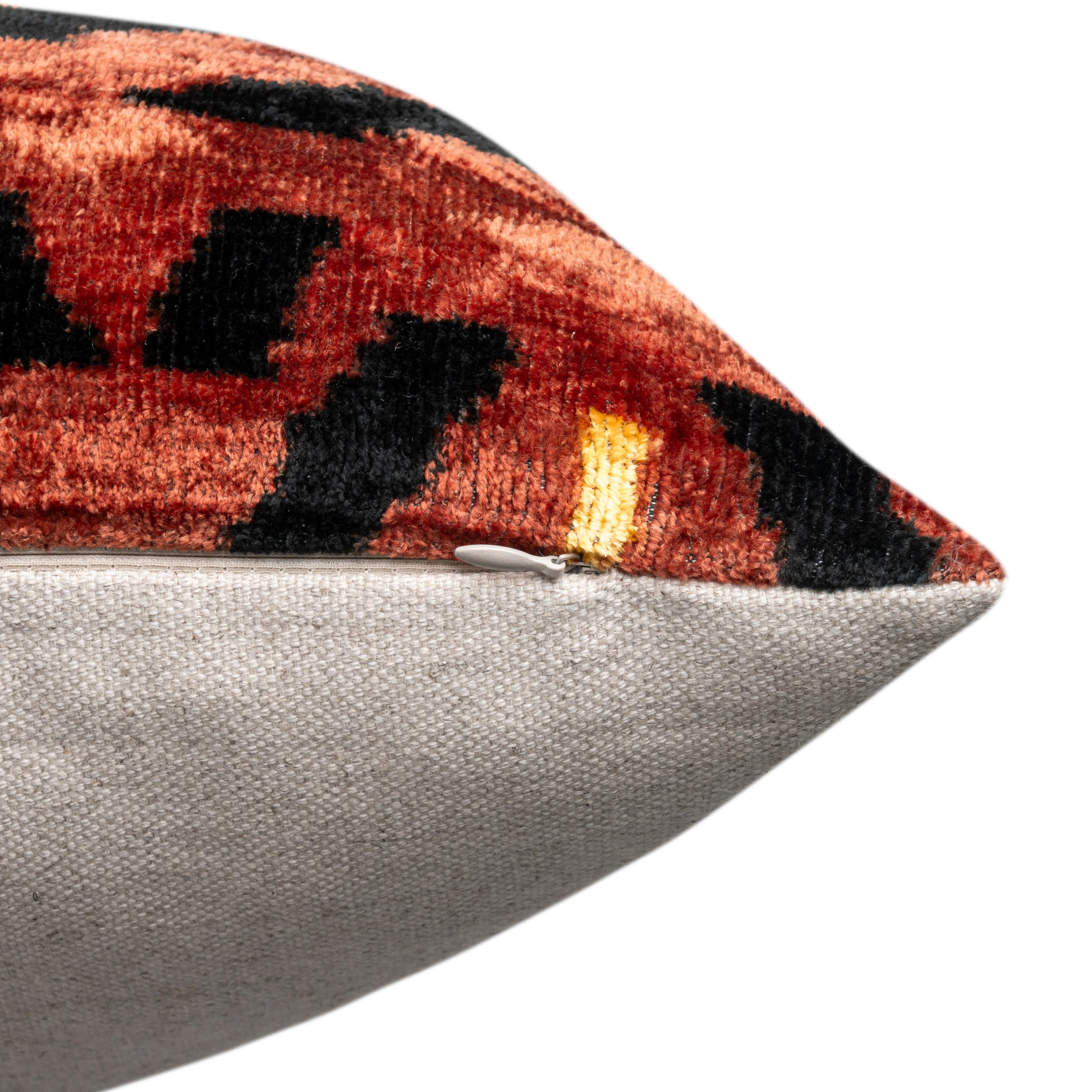 Handmade Velvet Pillow – Terracotta Tribal Pattern, 16x24" - Image 4