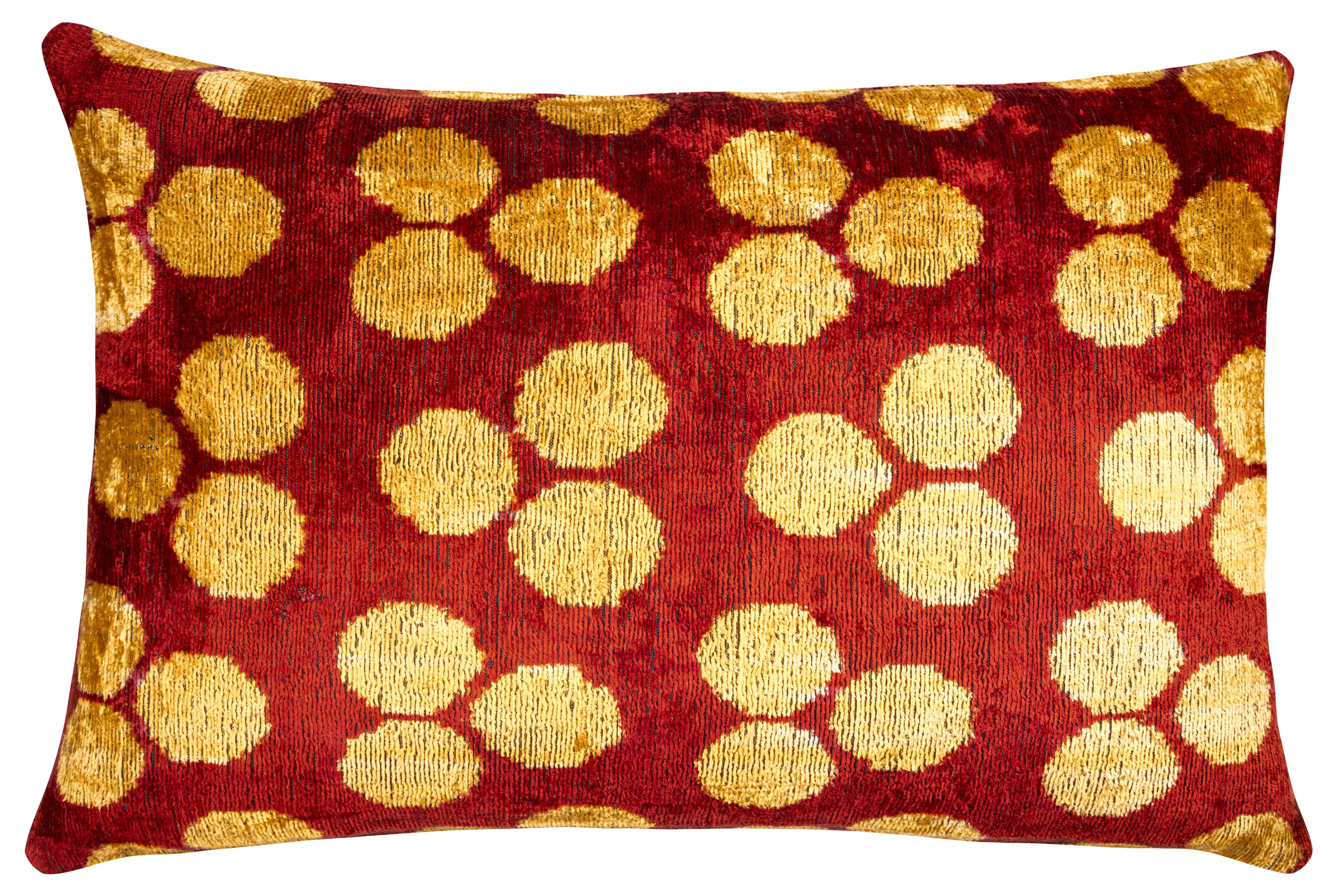 Handmade Velvet Pillow with Down Feather insert – Ruby Red & Gold Polka Dots, 16x24" - Image 3