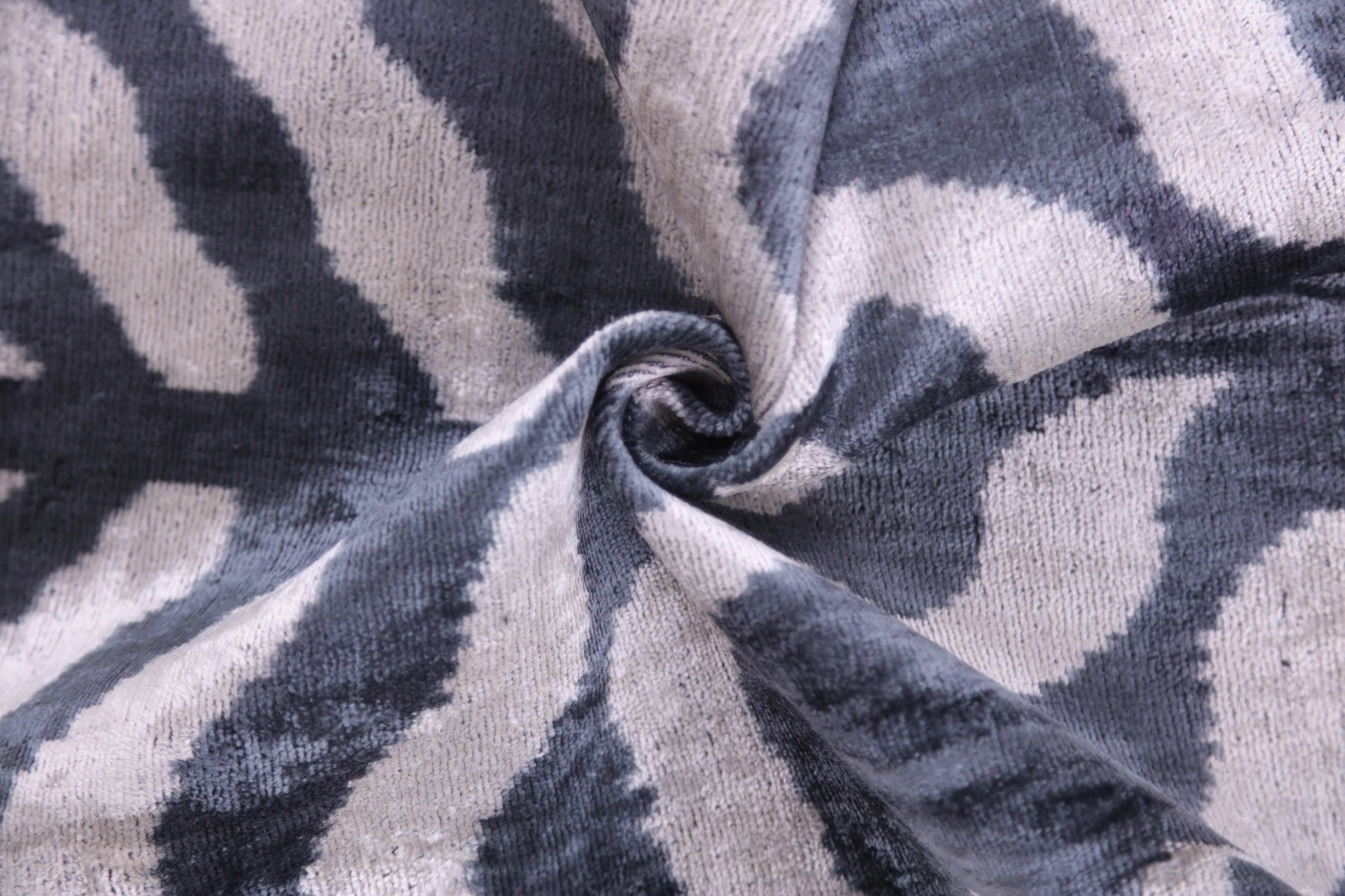 Handmade Velvet Pillow with insert – Blue-Gray Abstract Ikat, 16x24" - Image 2