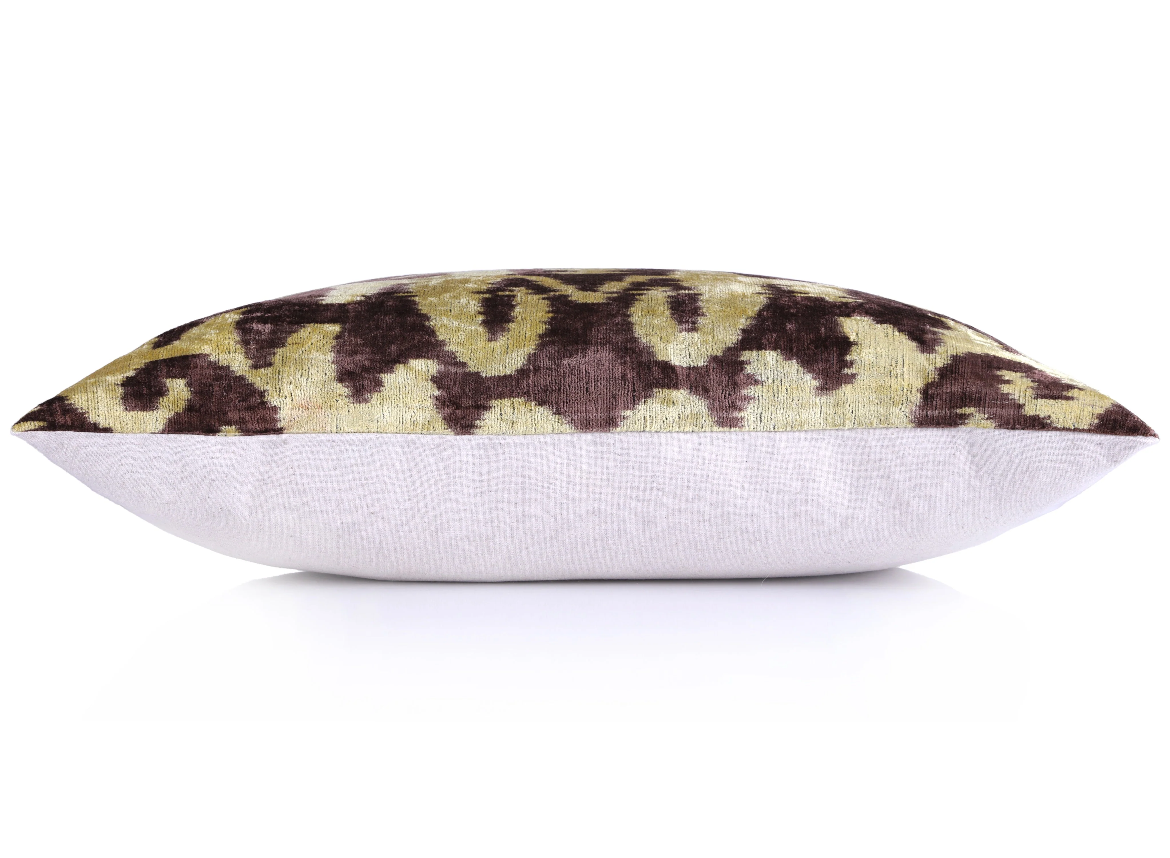 Handmade Velvet Pillow with insert – Gold & Brown Ikat Motif, 16x24" - Image 3