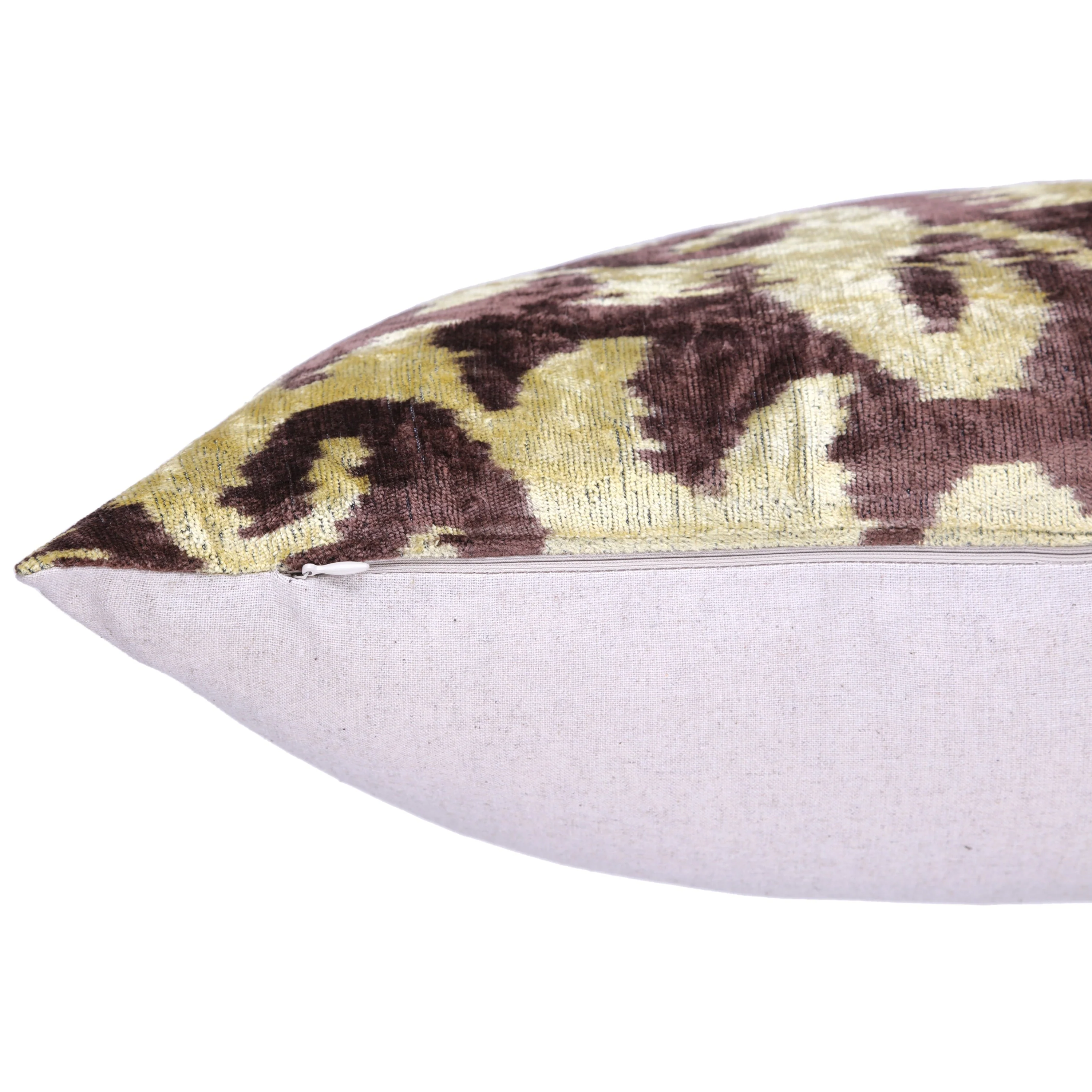 Handmade Velvet Pillow with insert – Gold & Brown Ikat Motif, 16x24" - Image 5