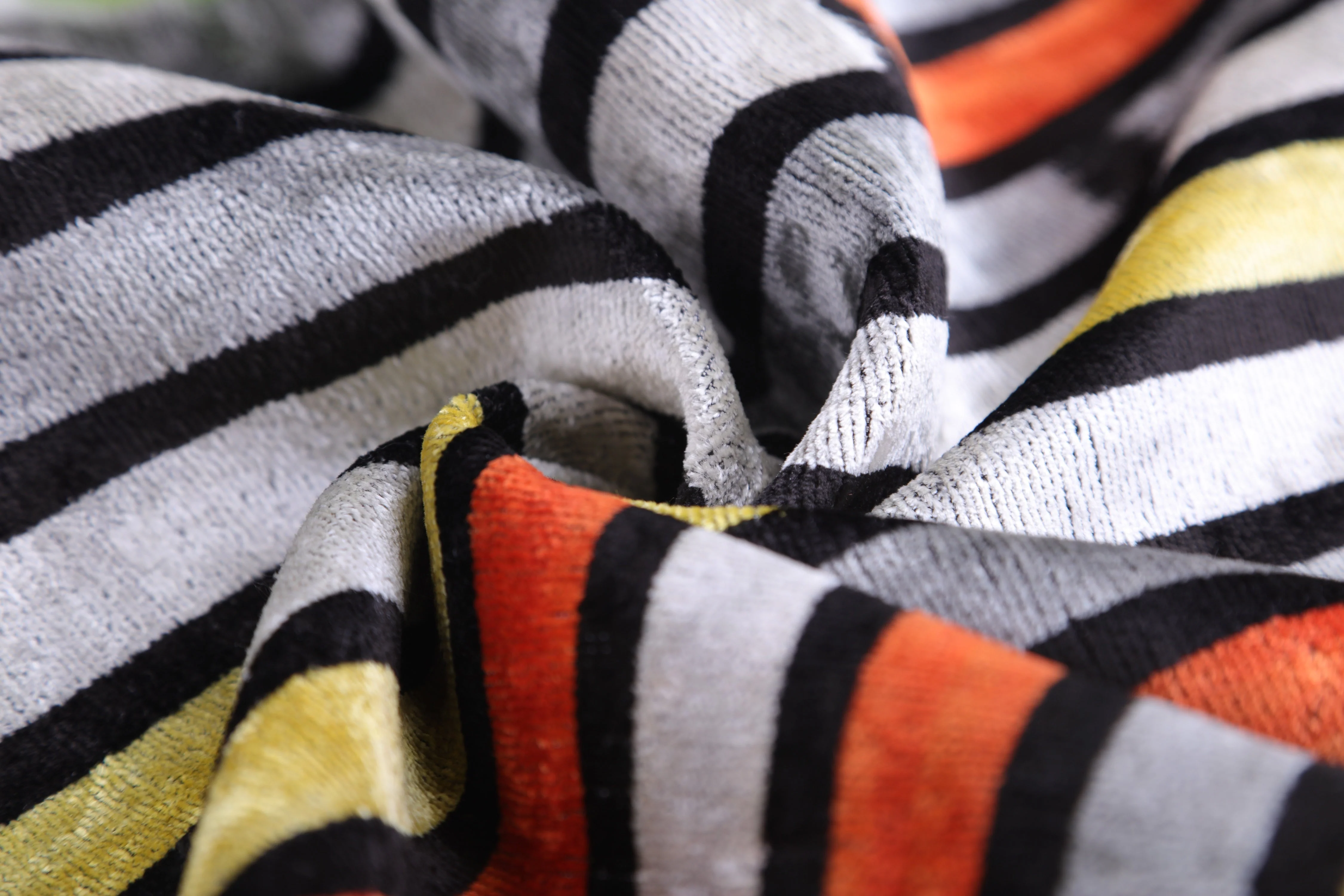Handmade Velvet Pillow with insert – Modern Striped Ikat, Sunset Tones, 16x24" - Image 2