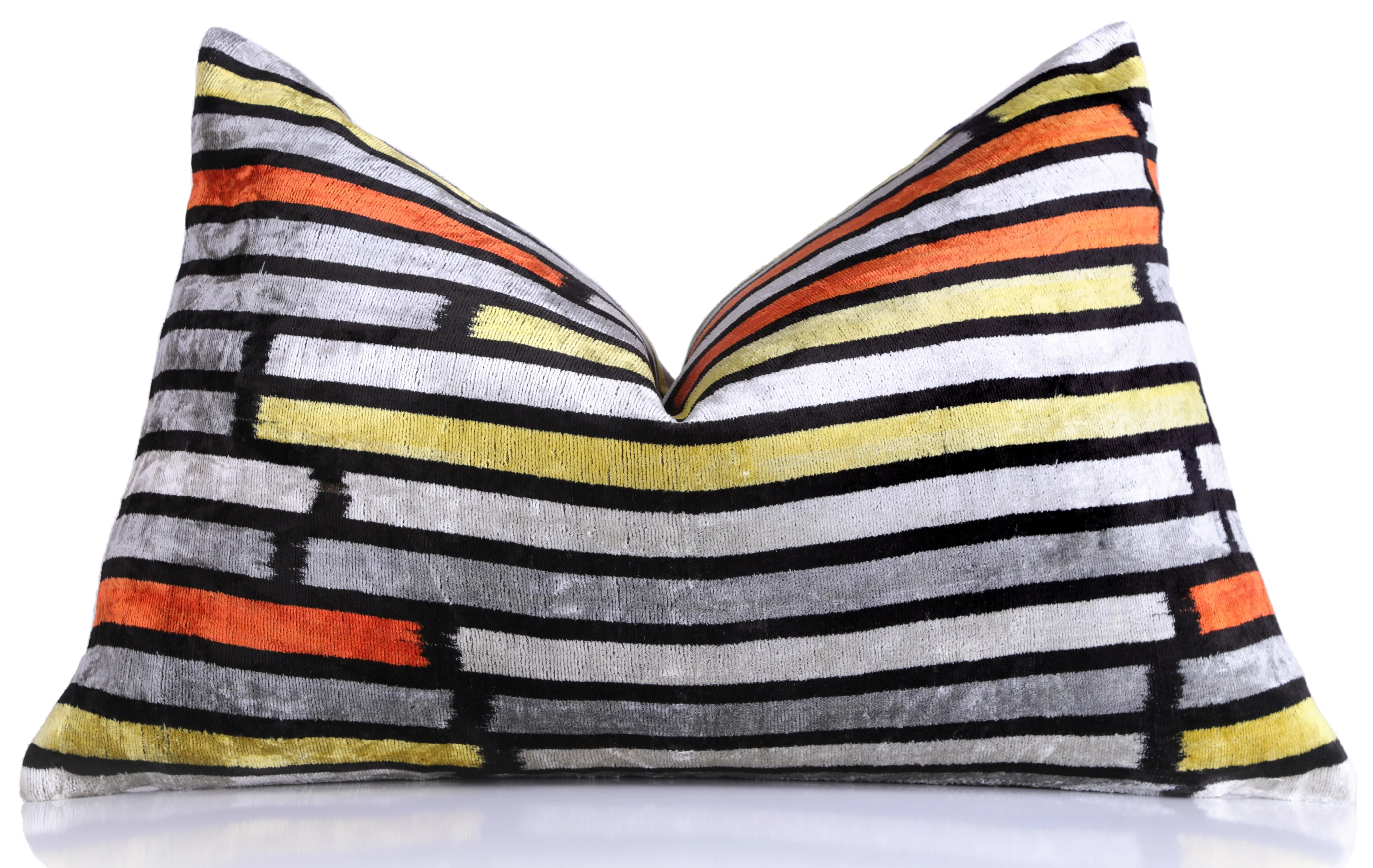 Handmade Velvet Pillow with insert – Modern Striped Ikat, Sunset Tones, 16x24" - Image 4
