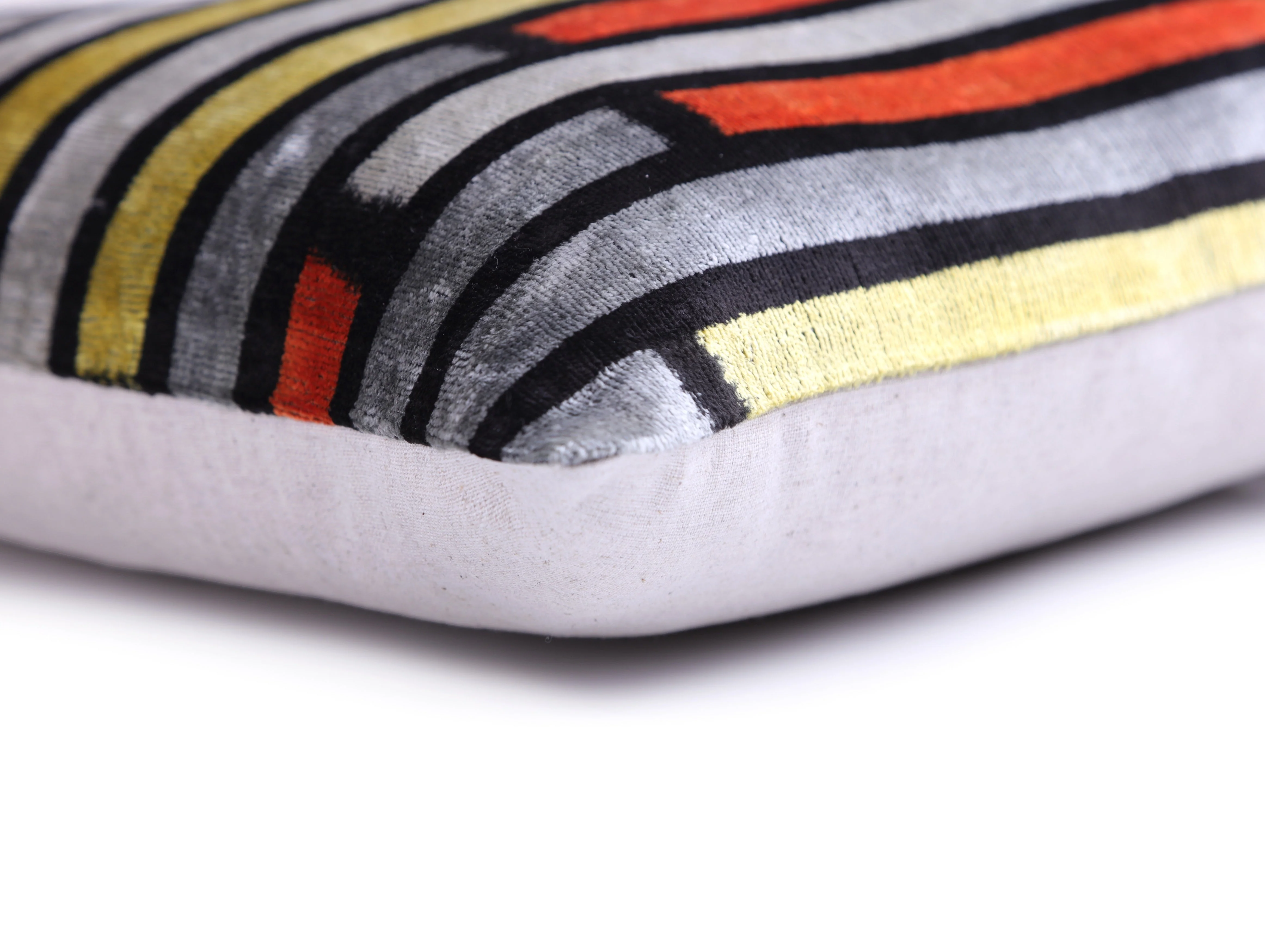 Handmade Velvet Pillow with insert – Modern Striped Ikat, Sunset Tones, 16x24" - Image 8