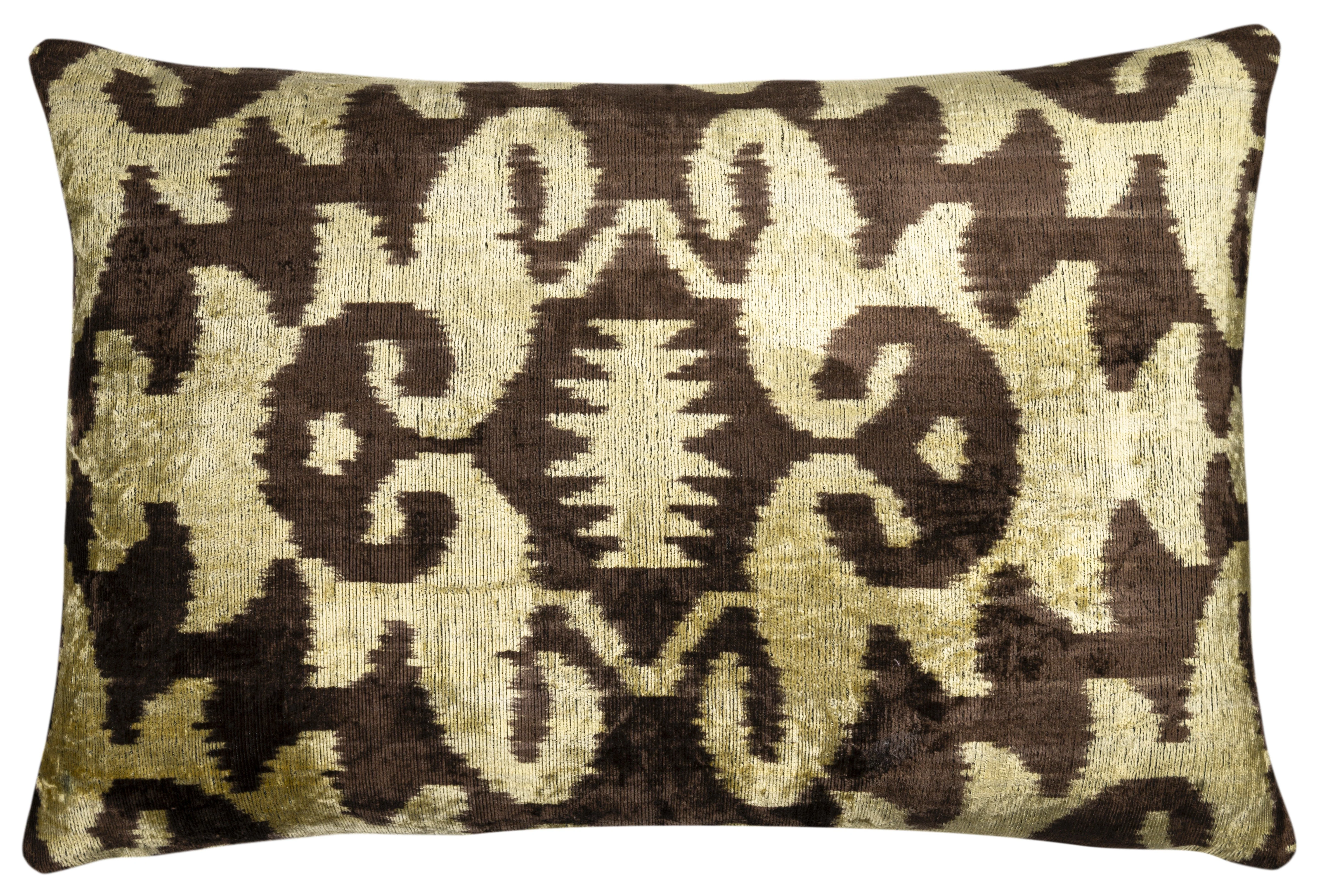 Handmade Velvet Pillow with insert – Olive & Brown Ikat Pattern, 16x24" - Image 3
