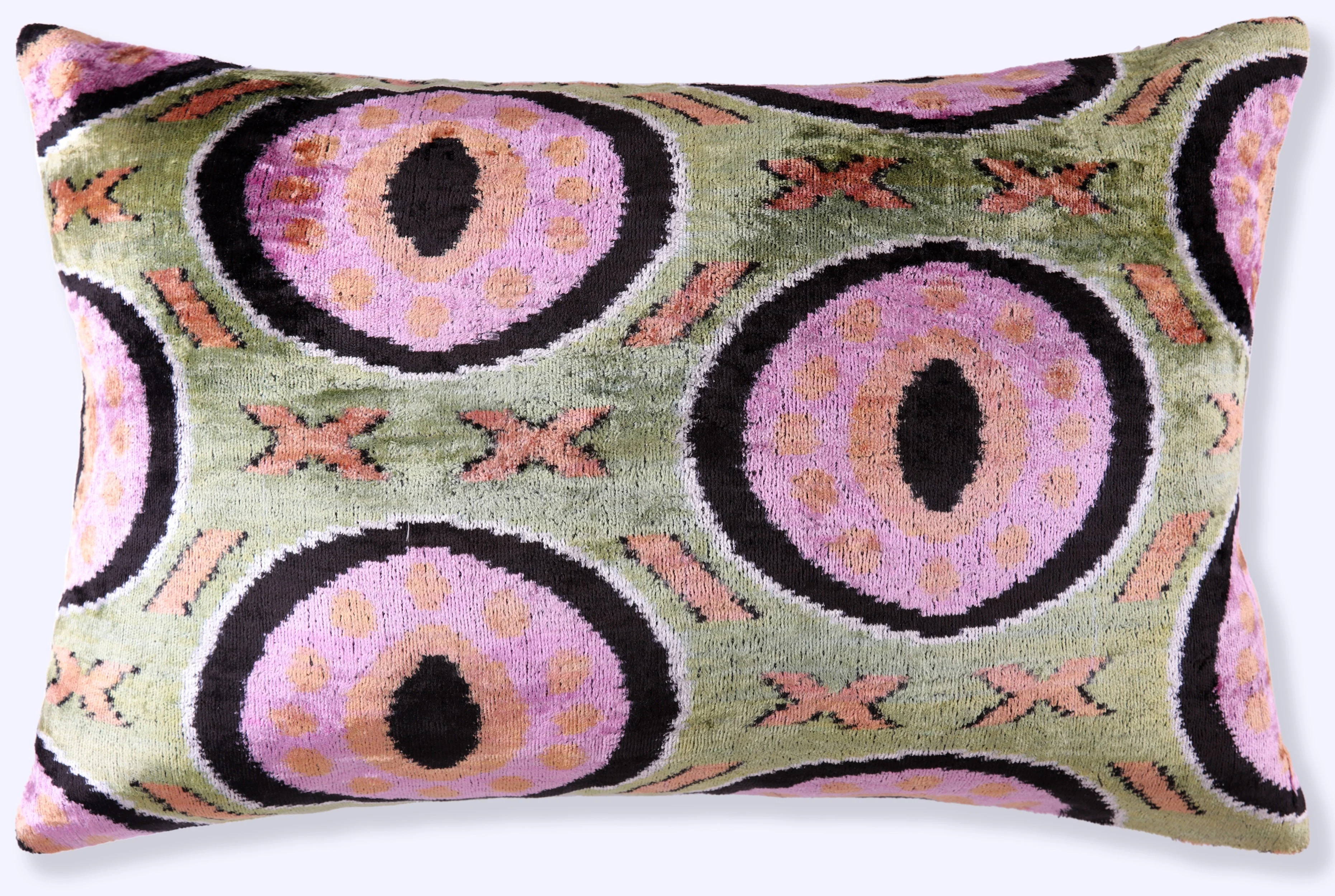 Handmade Velvet Pillow with insert – Sage Green & Lilac Circle Motif, 16x24" - Image 4