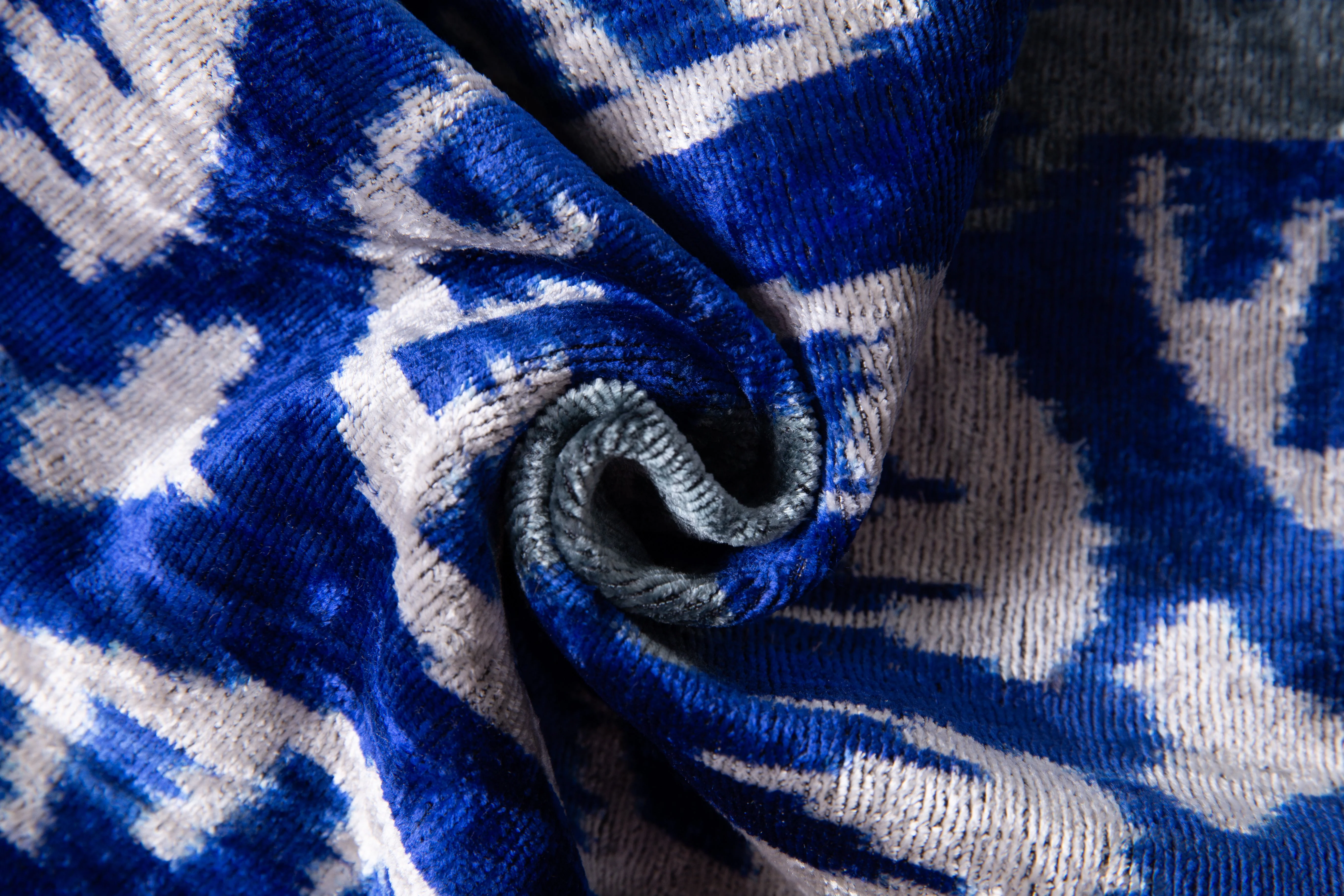 Handmade Velvet Throw Pillow - 16x16 Inches, Naturally Vegetable-Dyed, Premium Down Feather Insert - Blue and Gray Ikat Pattern, Luxury Home Decor Accent - Image 2