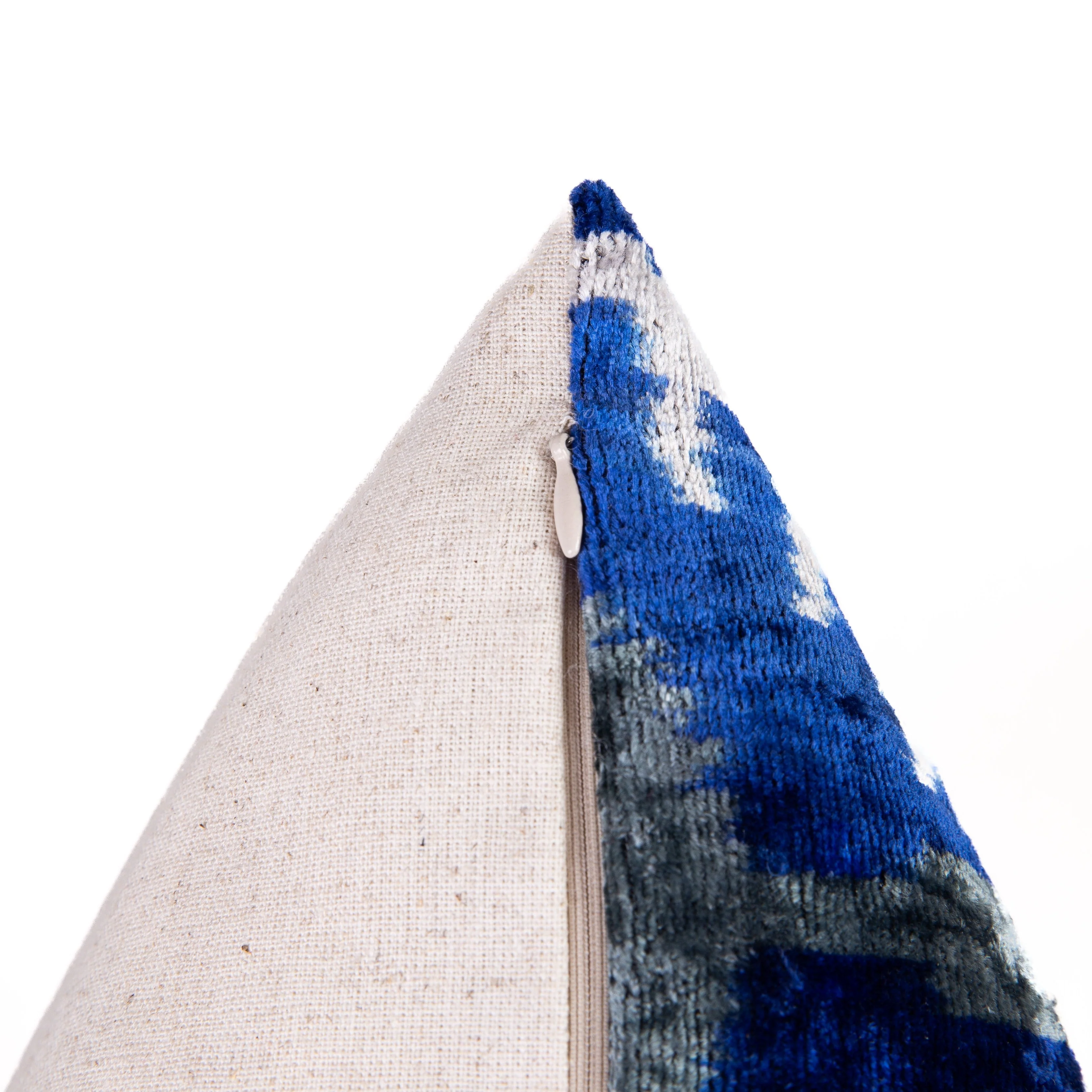 Handmade Velvet Throw Pillow - 16x16 Inches, Naturally Vegetable-Dyed, Premium Down Feather Insert - Blue and Gray Ikat Pattern, Luxury Home Decor Accent - Image 5