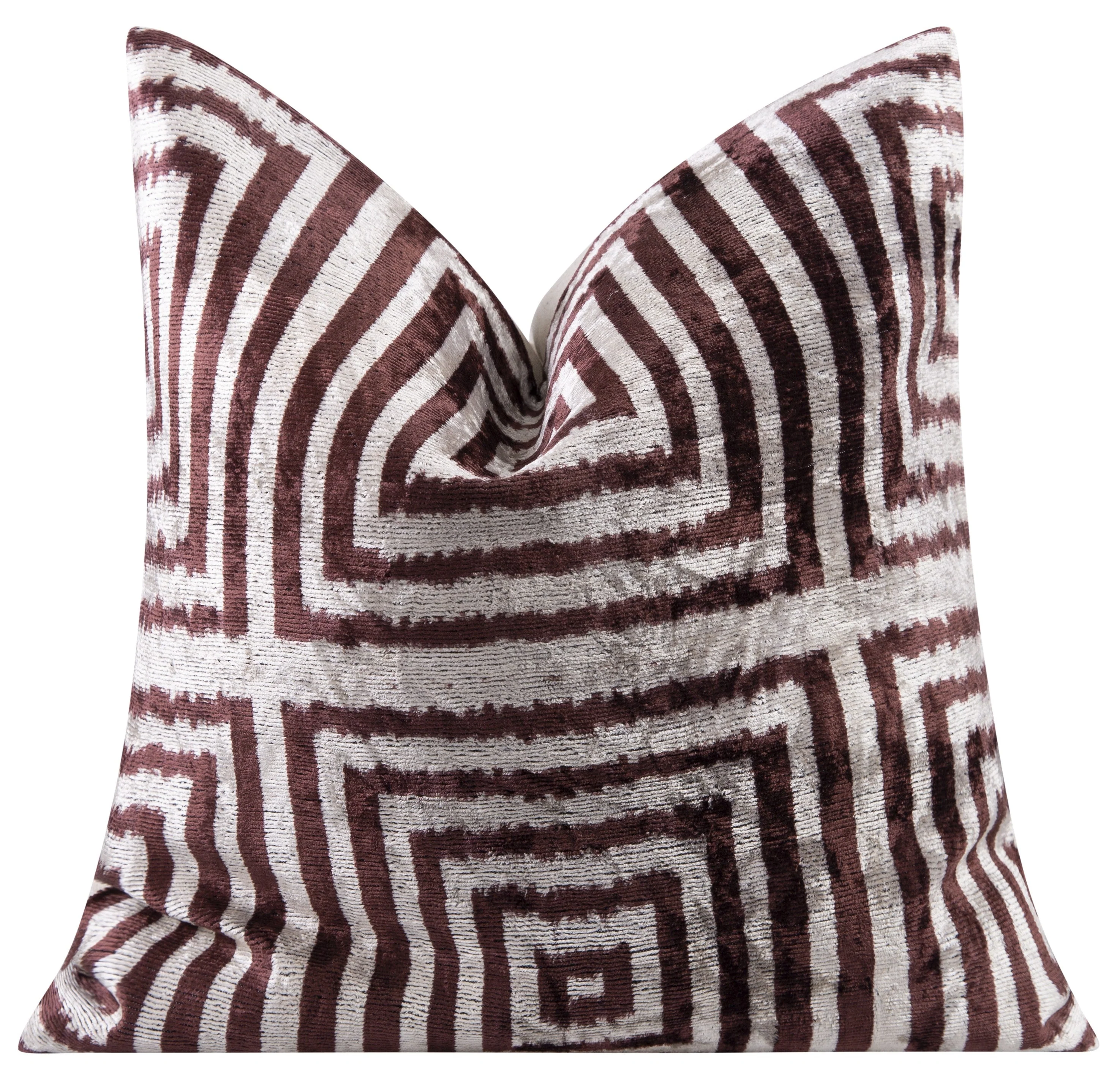 Handmade Velvet Throw Pillow - 16x16 Inches, Naturally Vegetable-Dyed, Premium Down Feather Insert - Brown and Beige Geometric Square Design, Luxury Home Decor Accent - Image 3