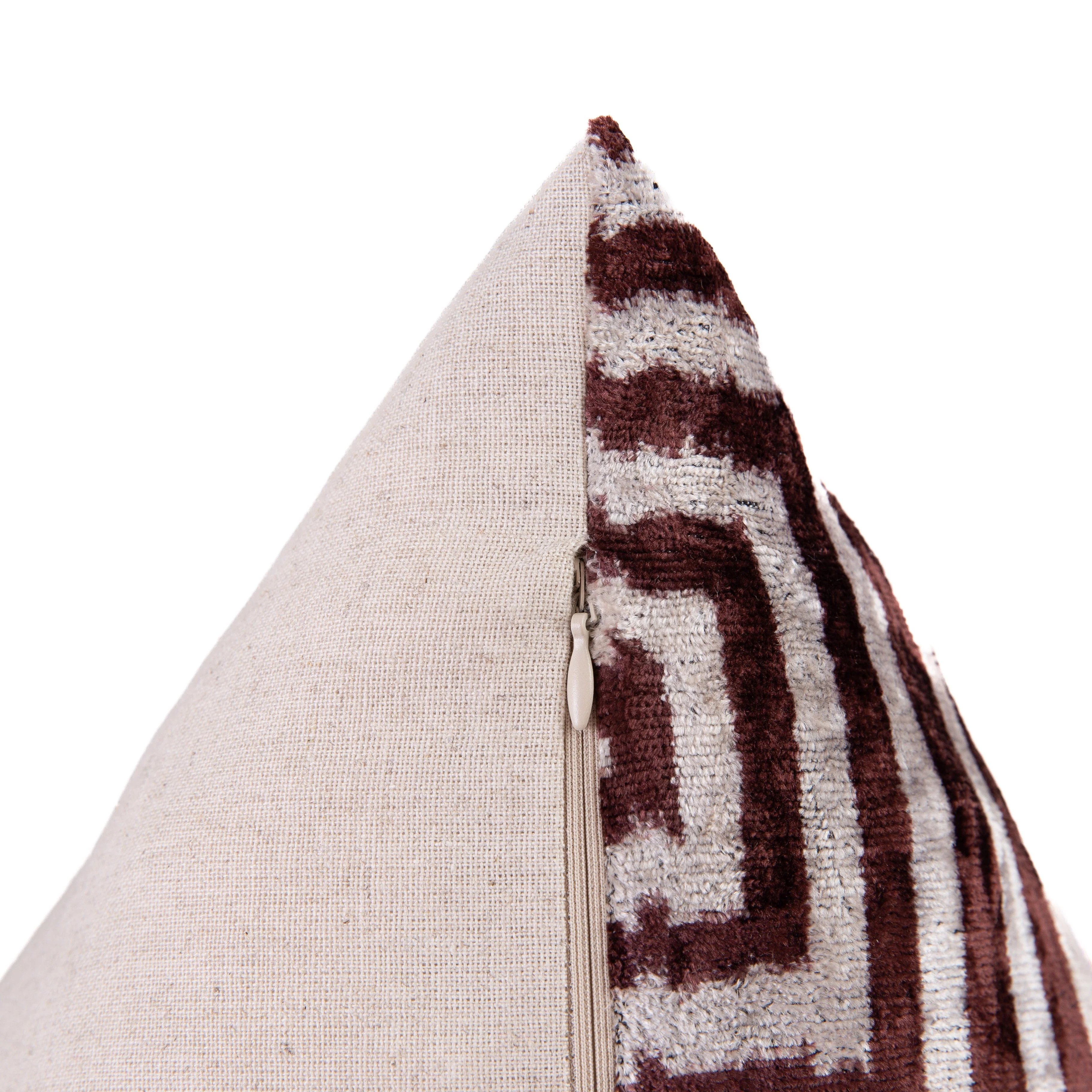 Handmade Velvet Throw Pillow - 16x16 Inches, Naturally Vegetable-Dyed, Premium Down Feather Insert - Brown and Beige Geometric Square Design, Luxury Home Decor Accent - Image 5