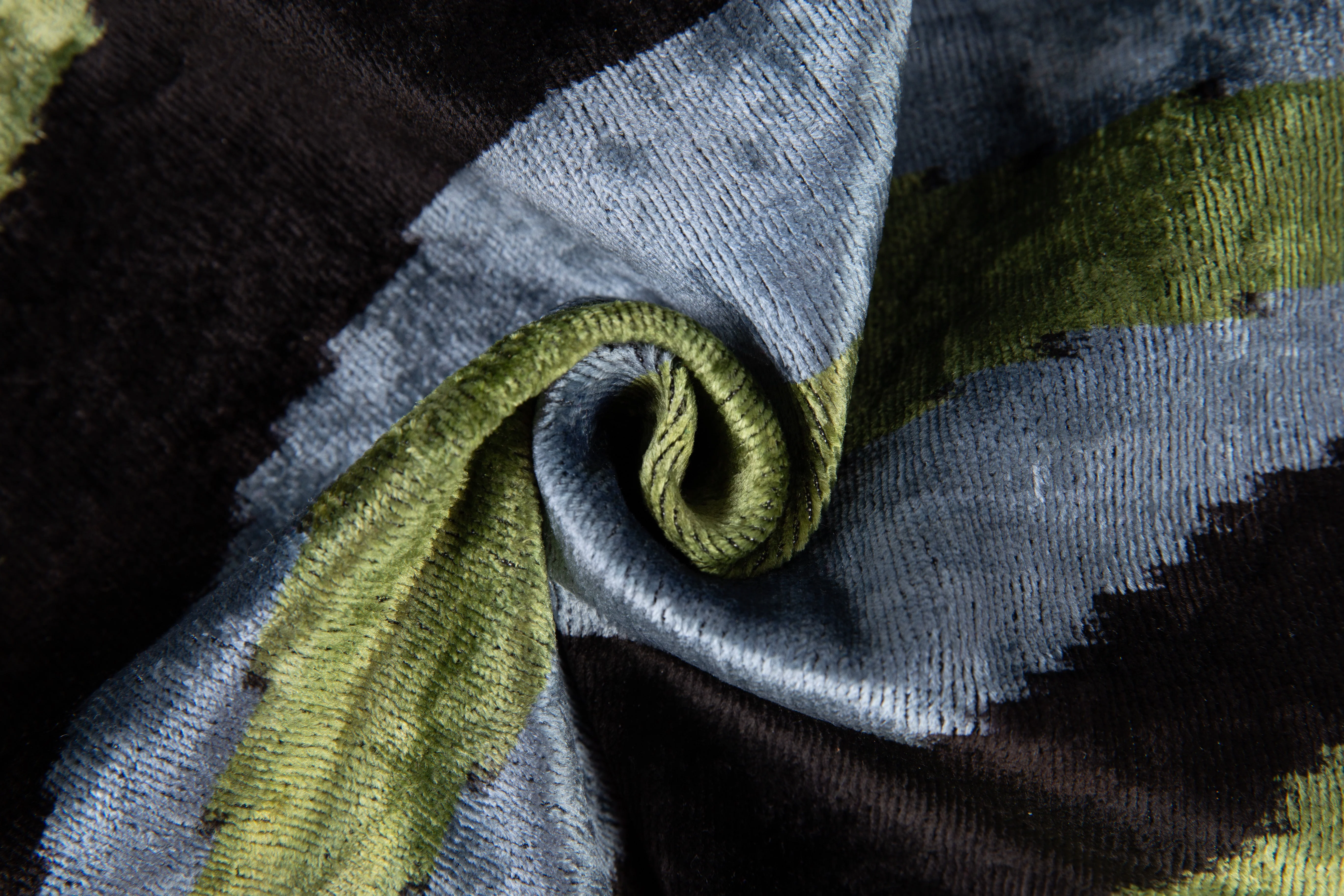 Handmade Velvet Throw Pillow - 16x16 Inches, Naturally Vegetable-Dyed, Premium Down Feather Insert - Green, Black, and Gray Abstract Design, Luxury Home Decor Accent - Image 2